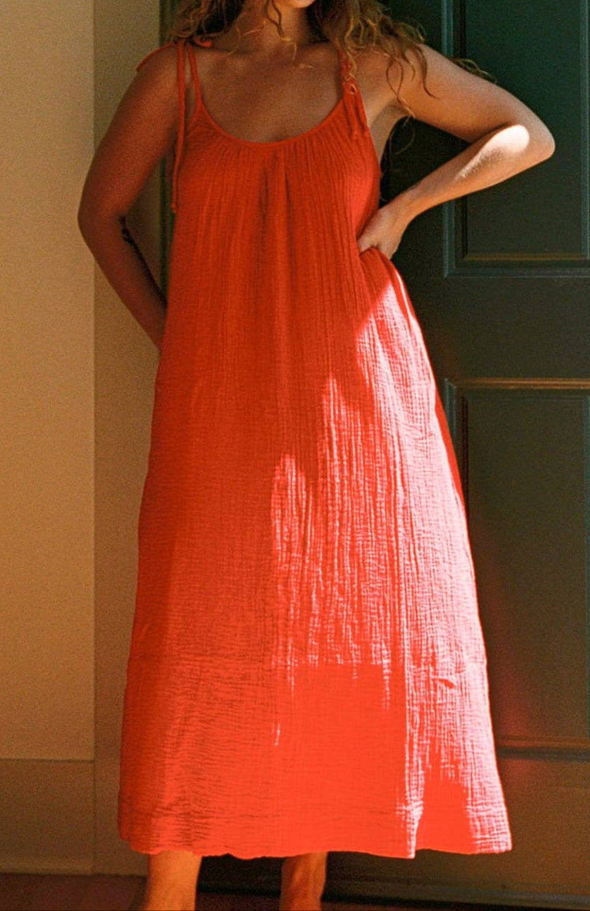 wrinkle free dress shirts Zenana-Raw Edge Gauze V-Neck Dress main image 1