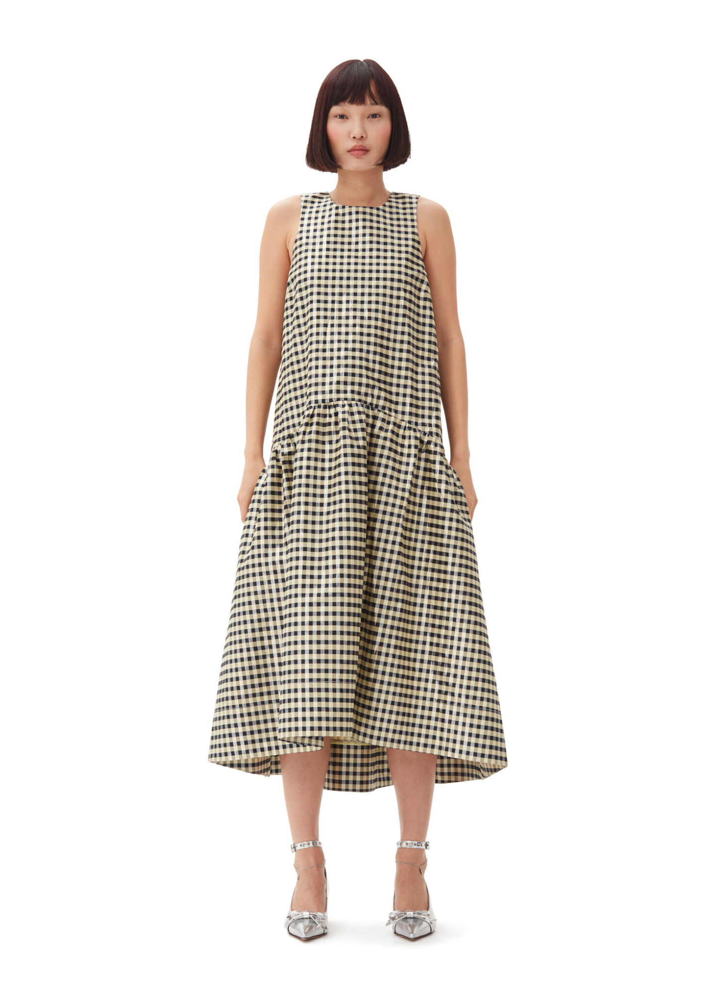 i*2様 Checked Jacquard Volume Sleeve Dres GANNI SHINY CHECK JACQUARD MIDI DRESS – Interwoven