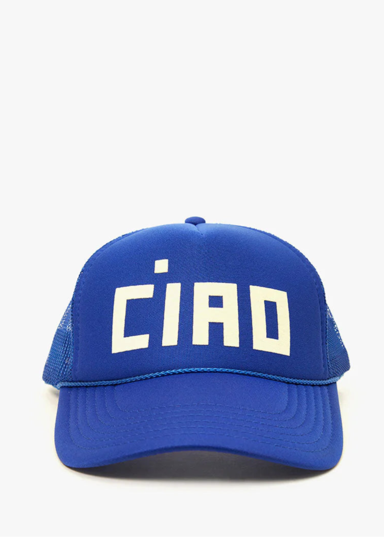 Clare V Ciao Baseball Hat Navy Blue Neon Lime Green Graphic Cap Clare V | Accessories | Clare V Green Pas Mal Baseball Hat  main image 4