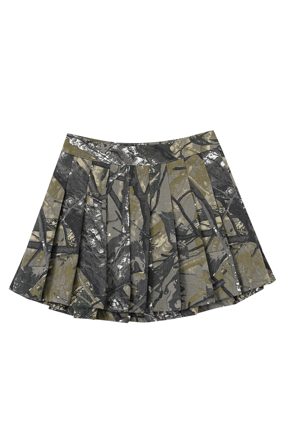 F.B.C. CAMO PLEATED MICRO MINI SKIRT