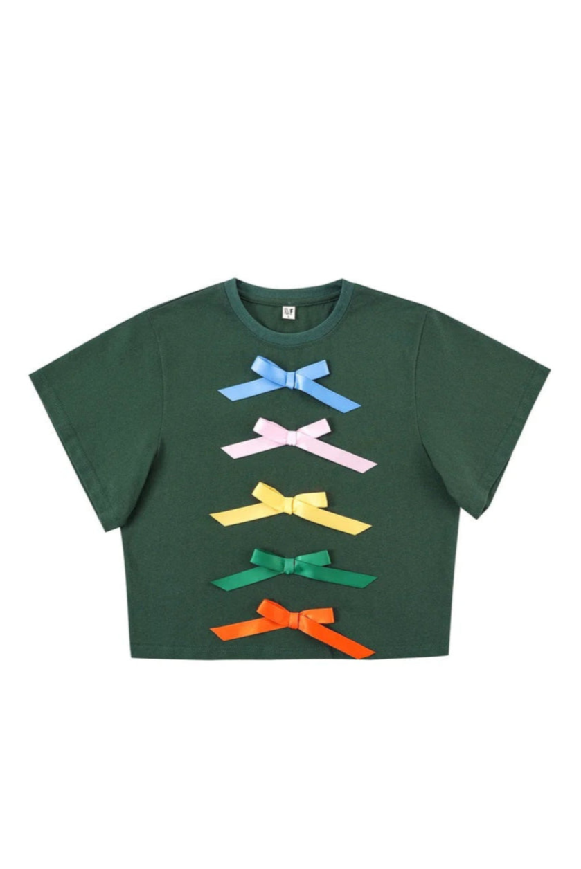 F.B.C. SATIN BOW CROP TEE