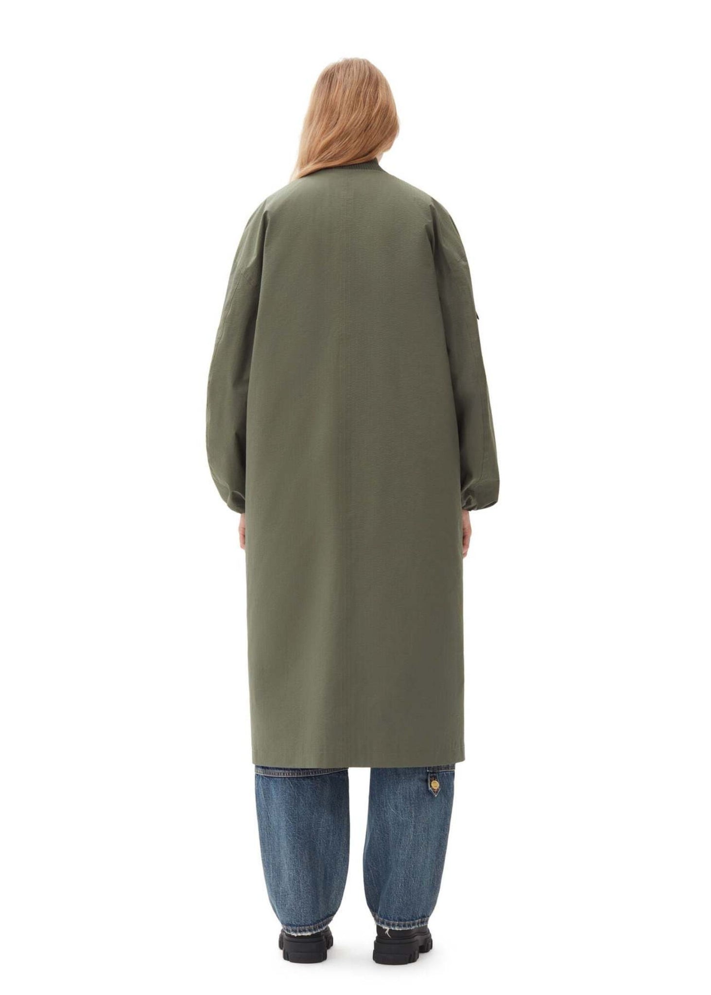 GANNI TECH SEERSUCKER OVERSIZED SHELL COAT