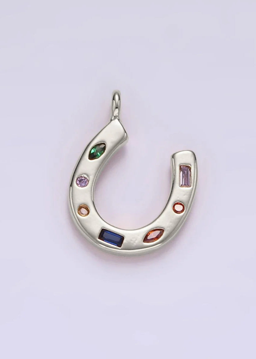 HORSESHOE GOLD OR SILVER WITH CZ CHARM