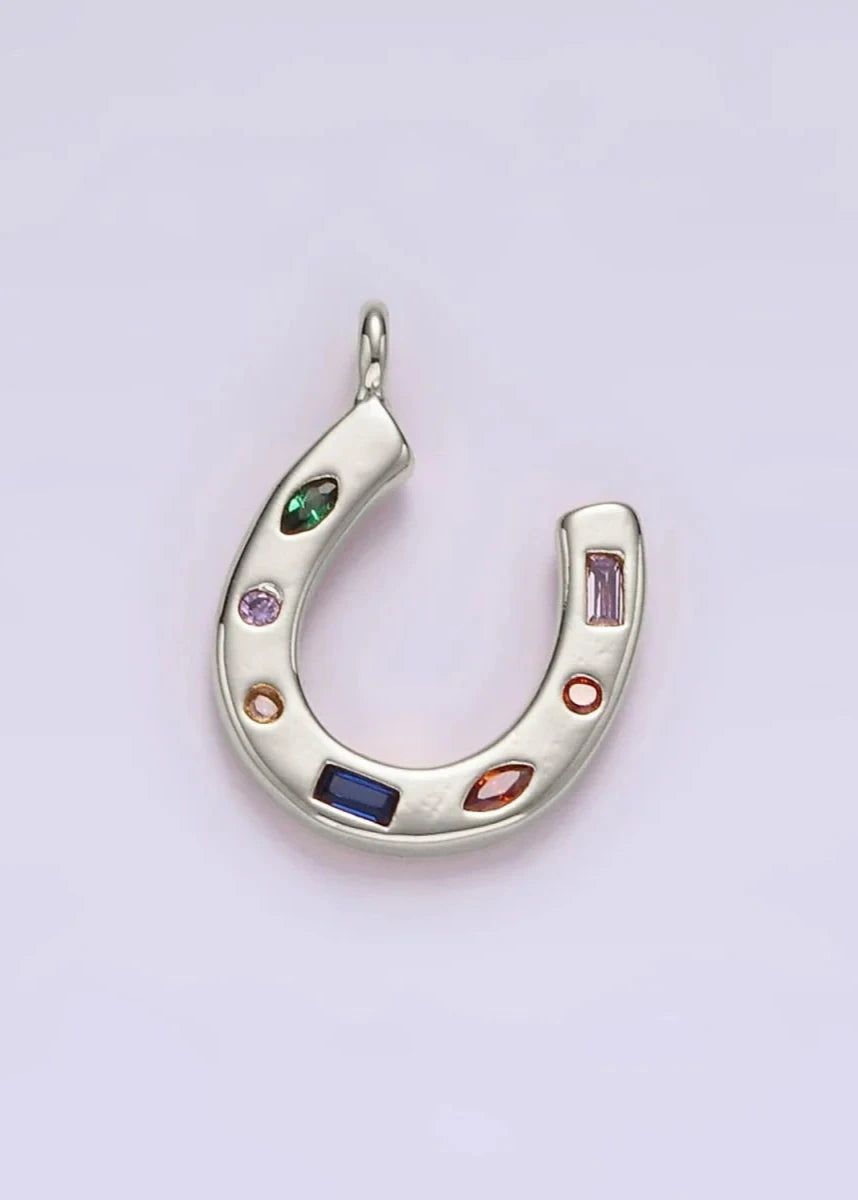 HORSESHOE GOLD OR SILVER WITH CZ CHARM HORSE SHOE