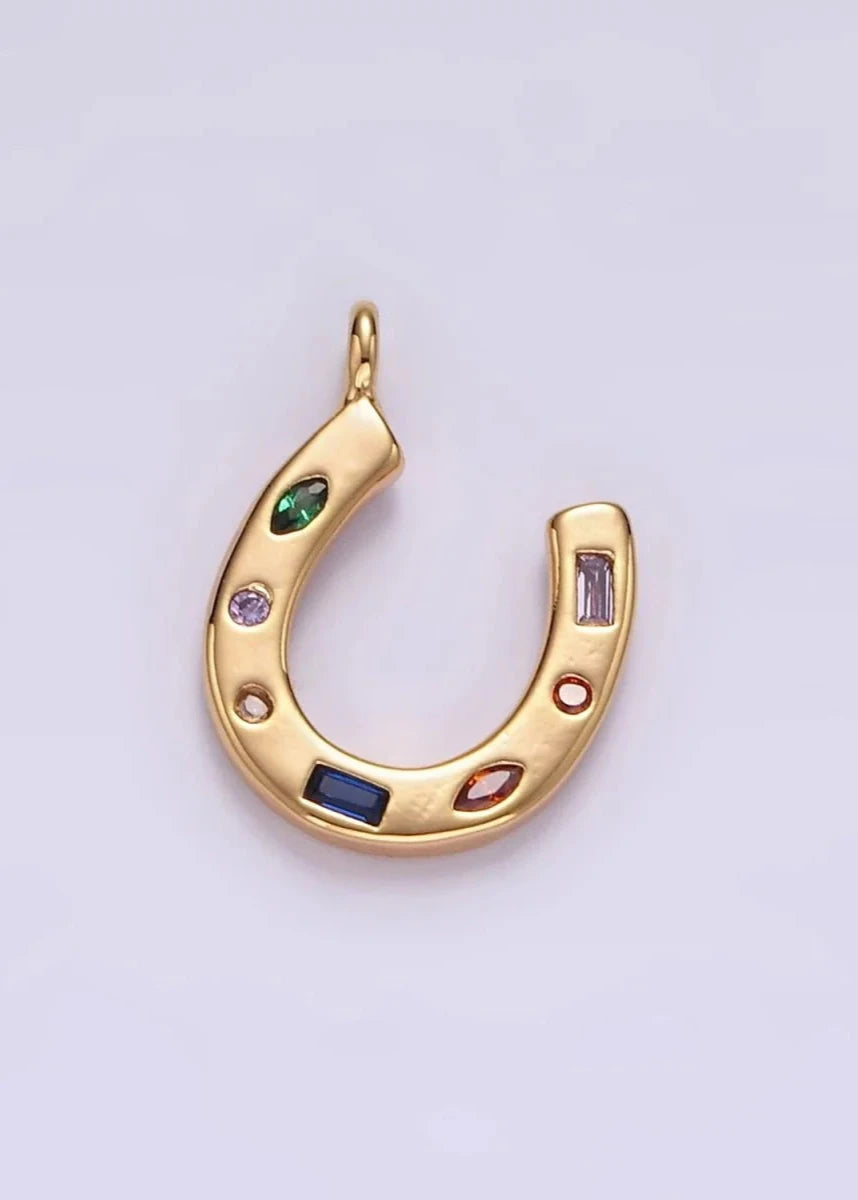 HORSESHOE GOLD OR SILVER WITH CZ CHARM HORSE SHOE