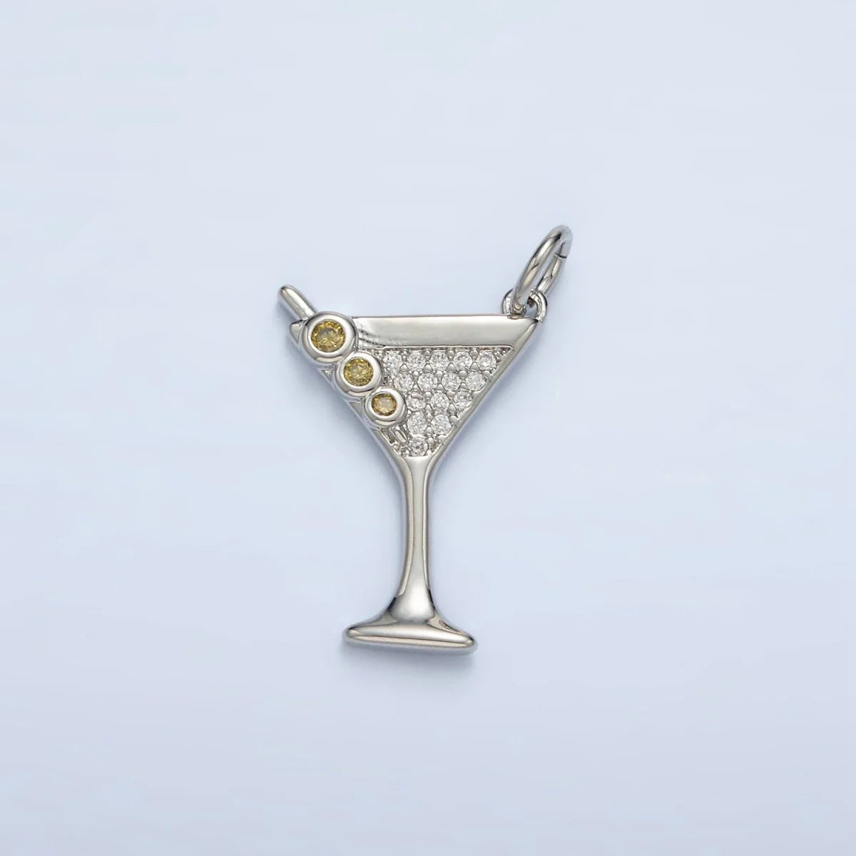 MARTINI GLASS CHARM WITH RHINESTONES AND GREEN OLIVES