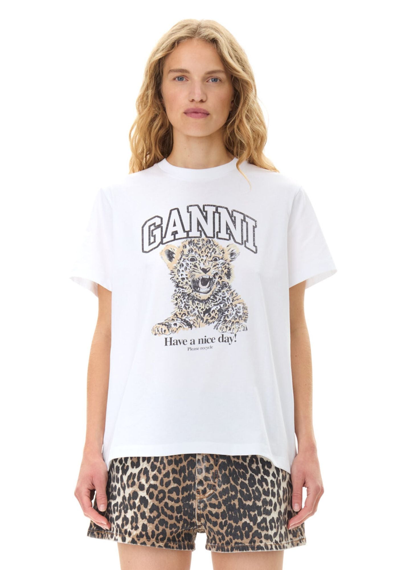 GANNI BASIC JERSEY LEOPARD RELAXED T-SHIRT