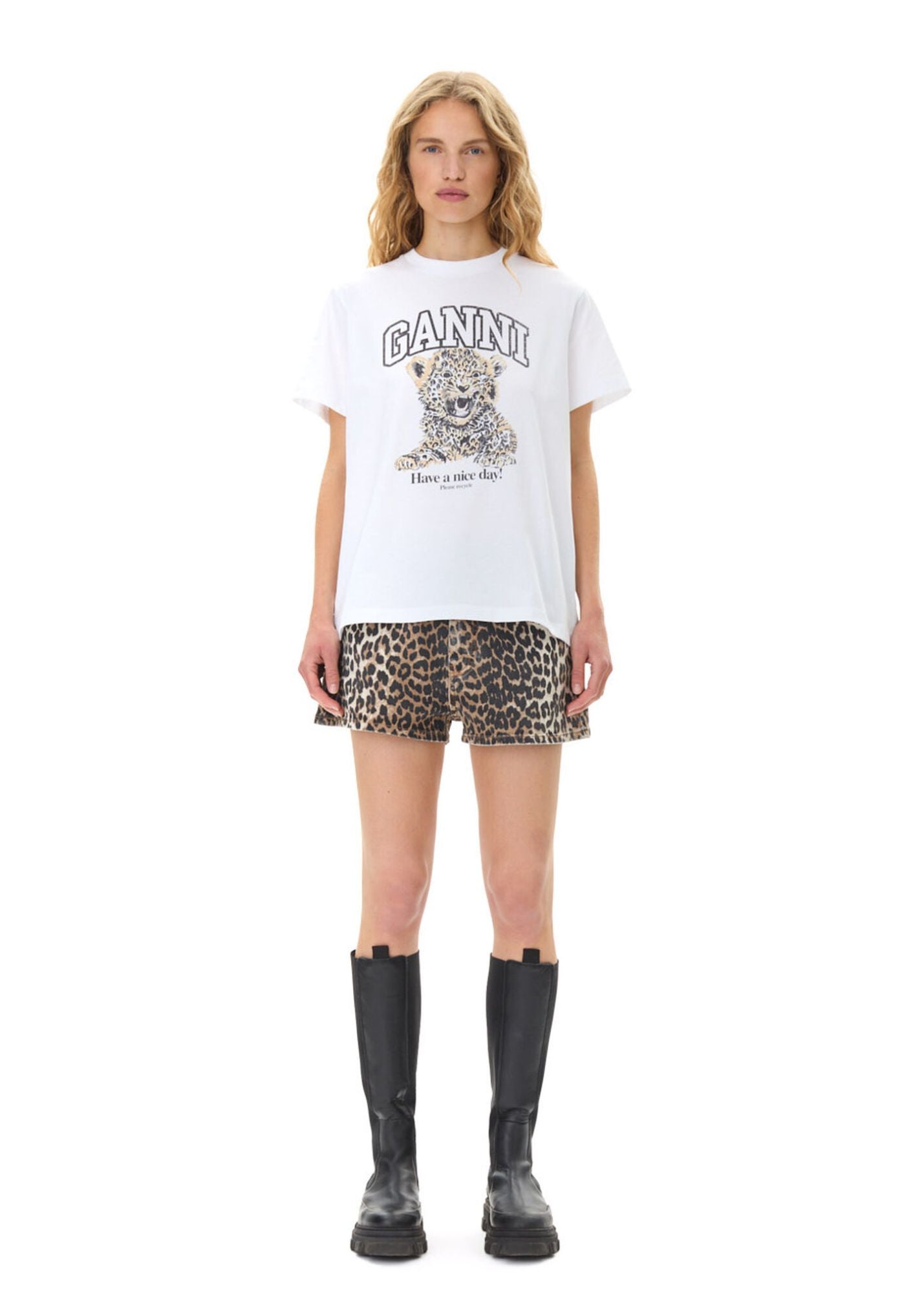 GANNI BASIC JERSEY LEOPARD RELAXED T-SHIRT