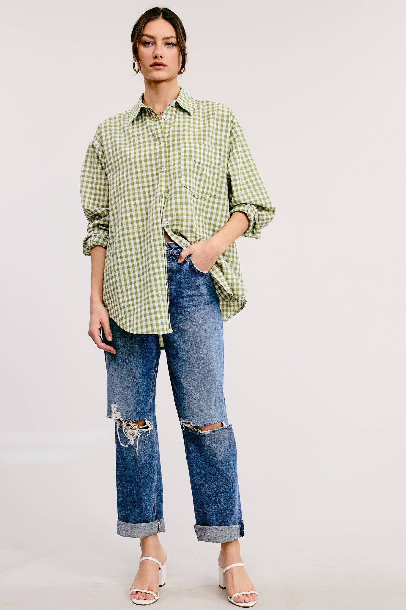 MEADOW GINGHAM BUTTON DOWN BLOUSE