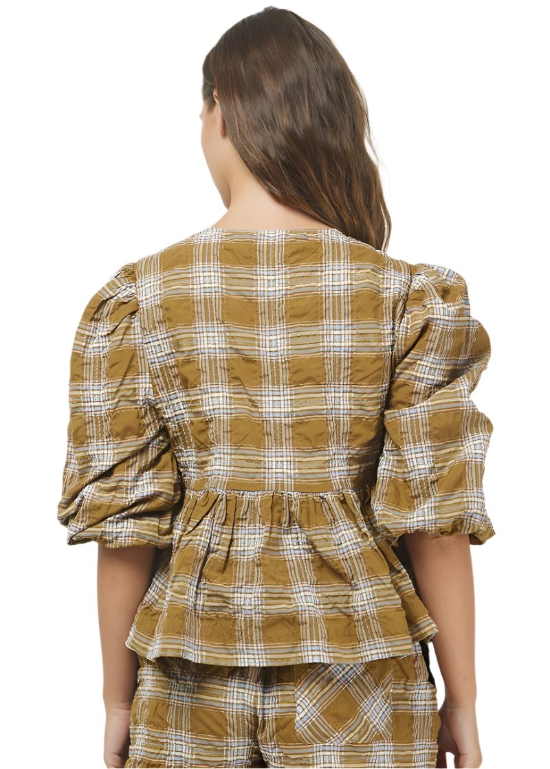 NEELY PLAID PUFF SLEEVE TOP