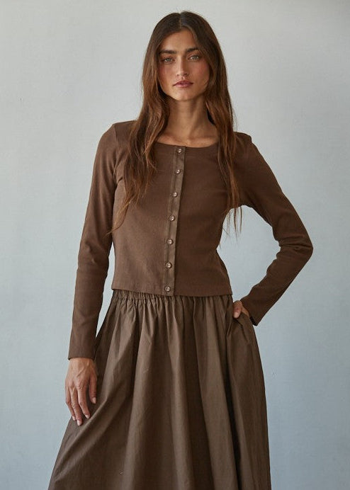 MOCHA RIBBED CARDIGAN