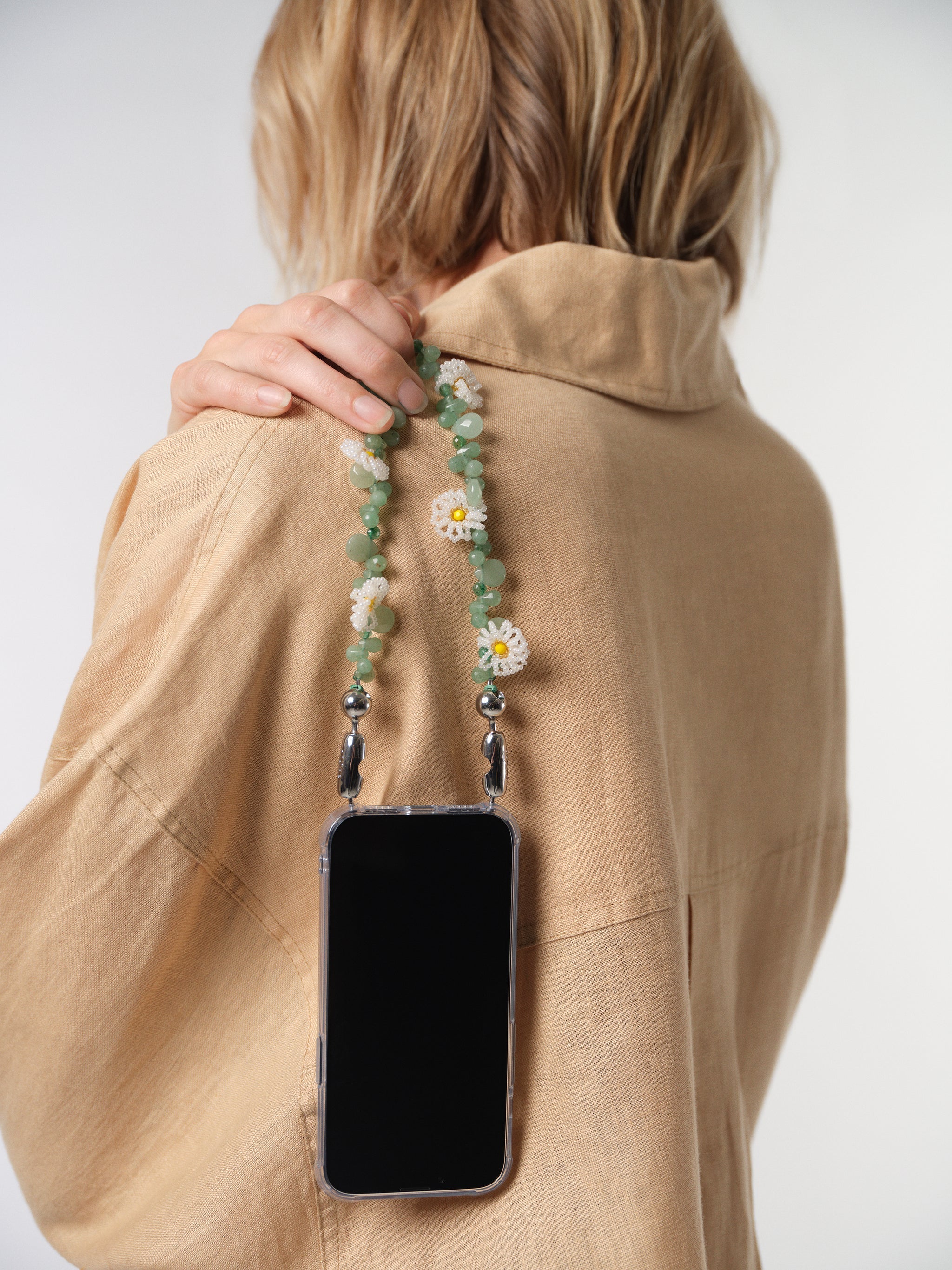 OSSA NEW YORK BEADED DAISY AND GEMSTONE WRISTLET PHONE CHAIN