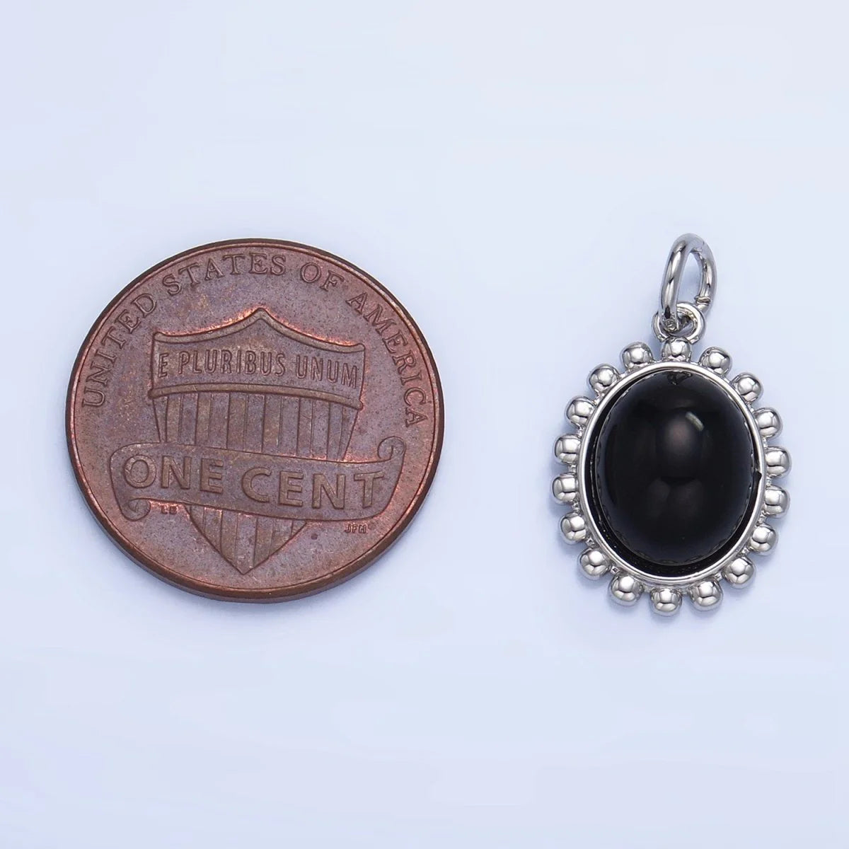 SILVER AND ONYX CABOCHON ROUND CHARM