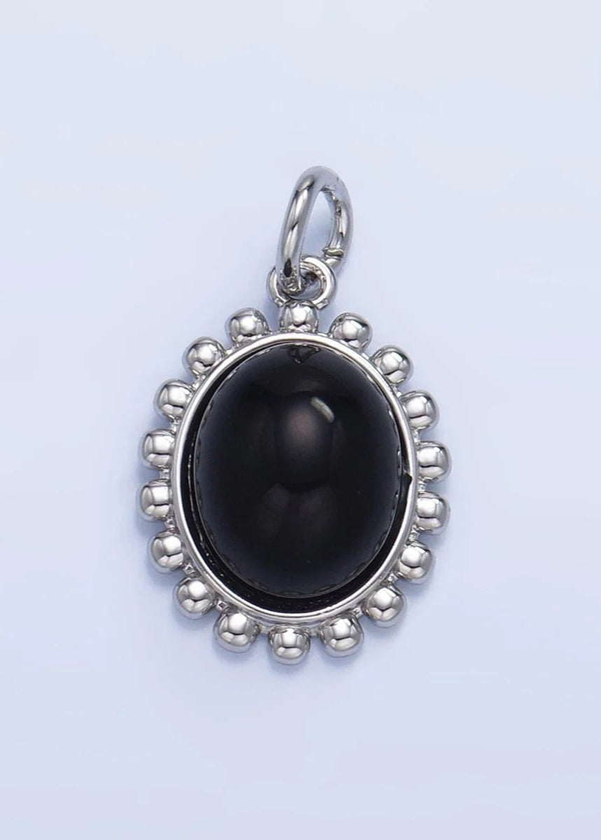 SILVER AND ONYX CABOCHON ROUND CHARM