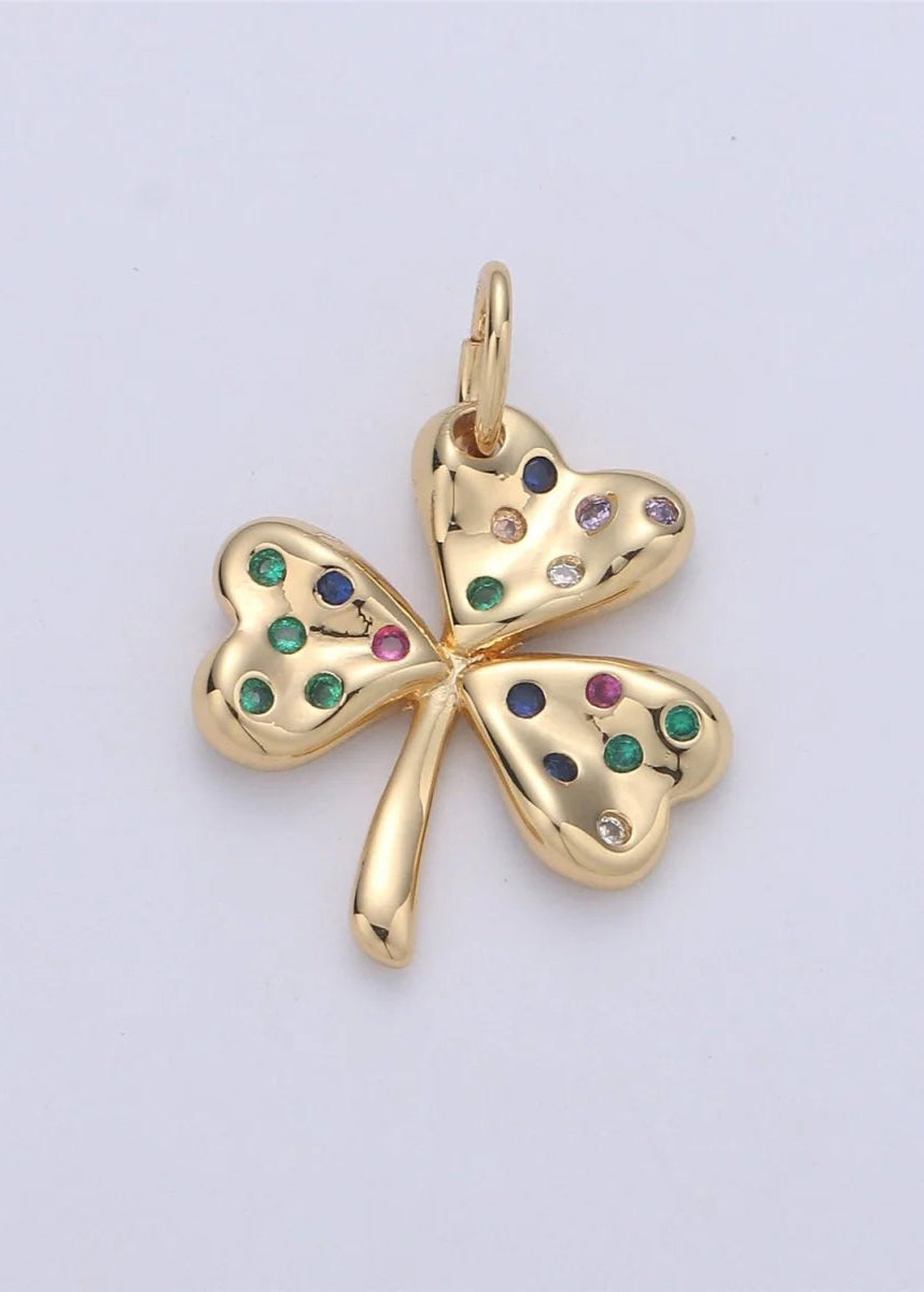 4 LEAF CLOVER GOOD LUCK CHARM WITH STONES