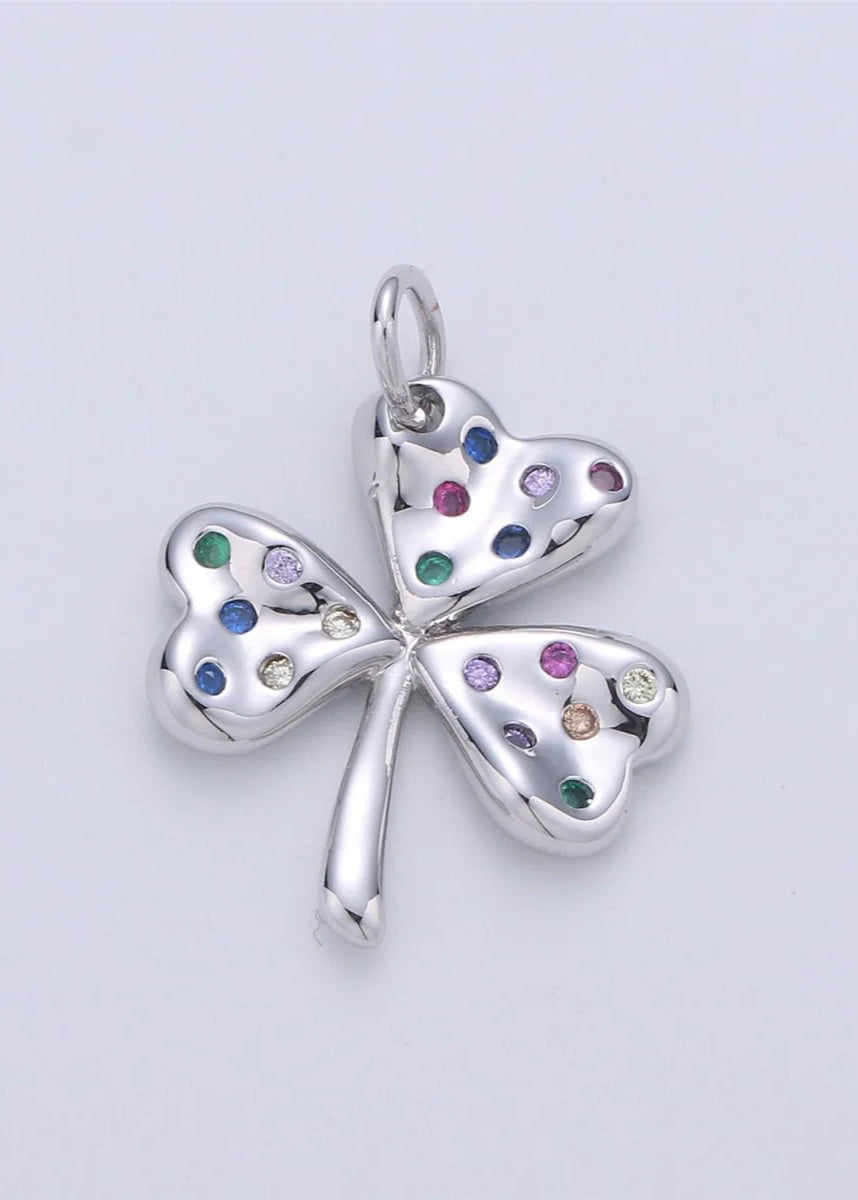 4 LEAF CLOVER GOOD LUCK CHARM WITH STONES