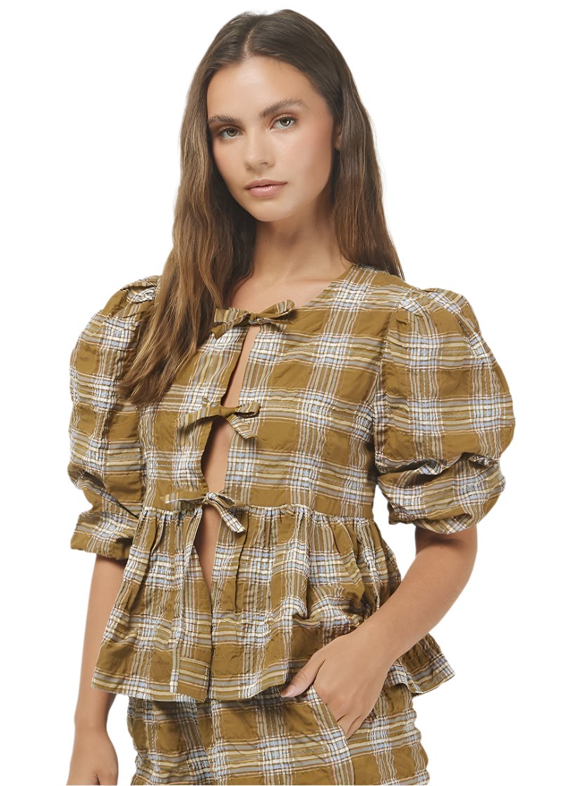 NEELY PLAID PUFF SLEEVE TOP