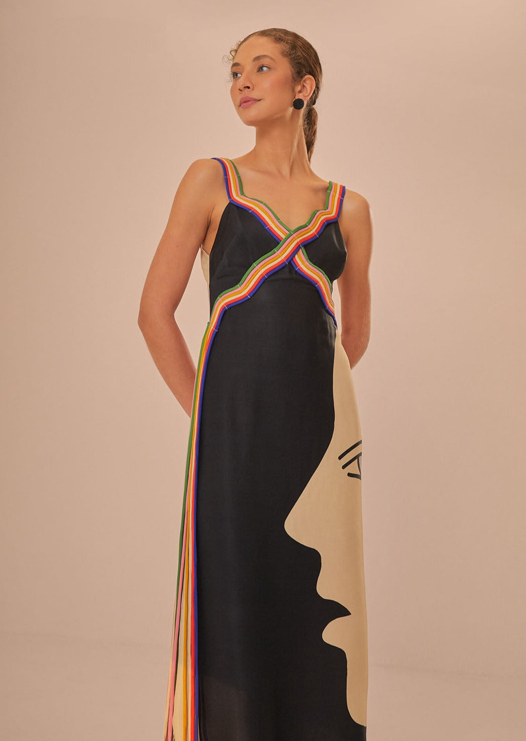 FARM RIO MULTICOLOR SURREAL SLEEVELESS MIDI DRESS