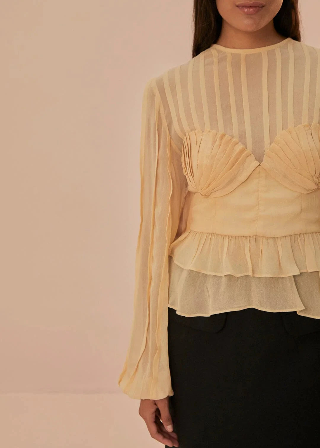 FARM RIO BEIGE PLEATED BUST BLOUSE