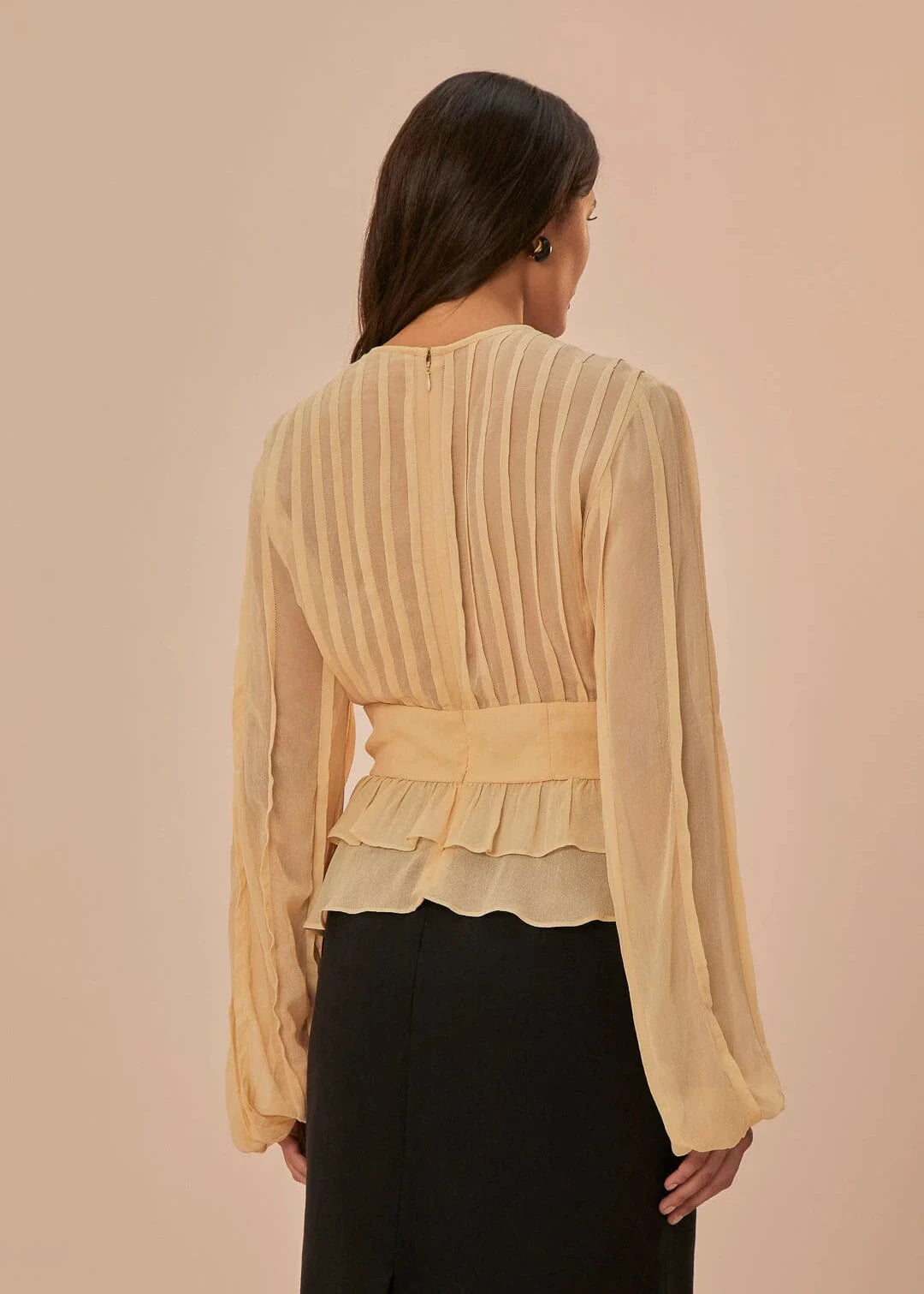 FARM RIO BEIGE PLEATED BUST BLOUSE