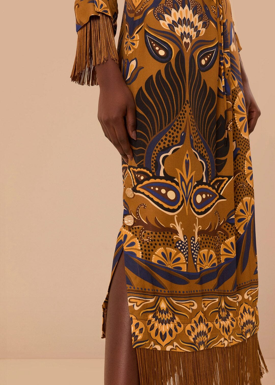 FARM RIO HEART FOREST GOLD MAXI DRESS