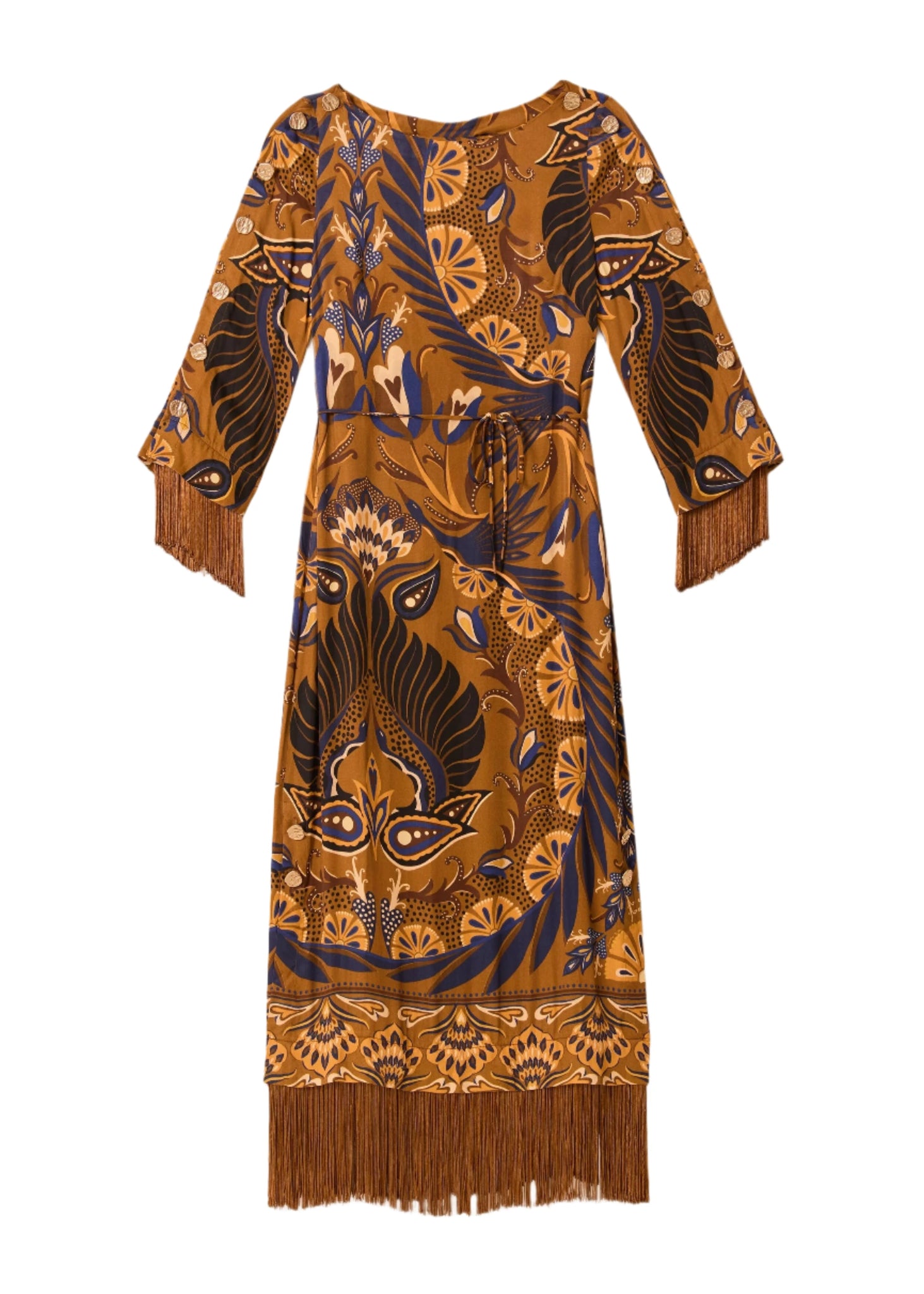 FARM RIO HEART FOREST GOLD MAXI DRESS