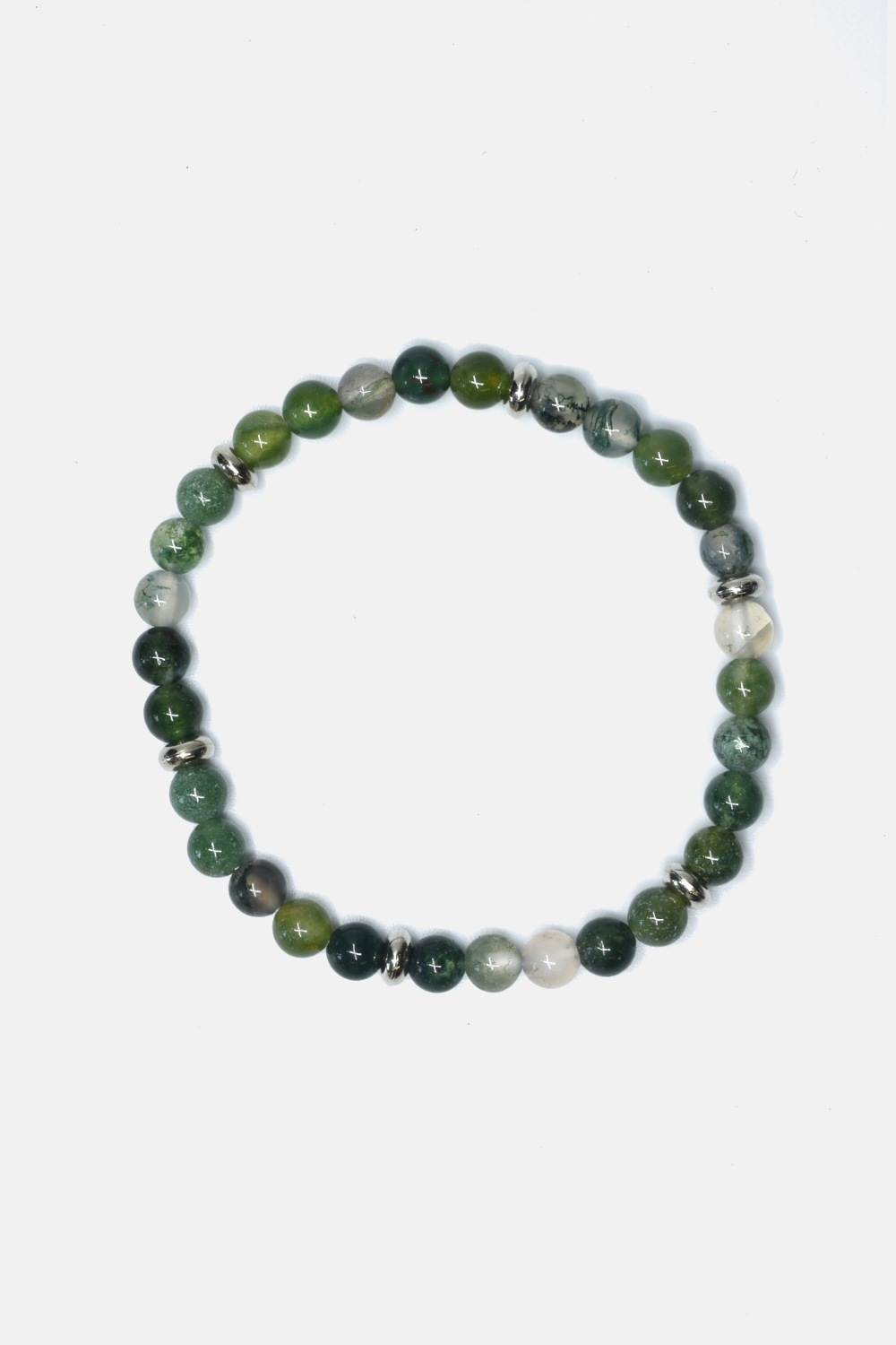 MOSS AGATE STRETCH BEADED BRACELET