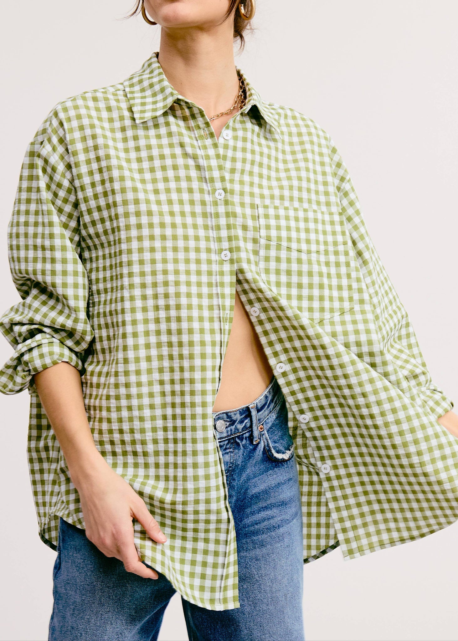 MEADOW GINGHAM BUTTON DOWN BLOUSE