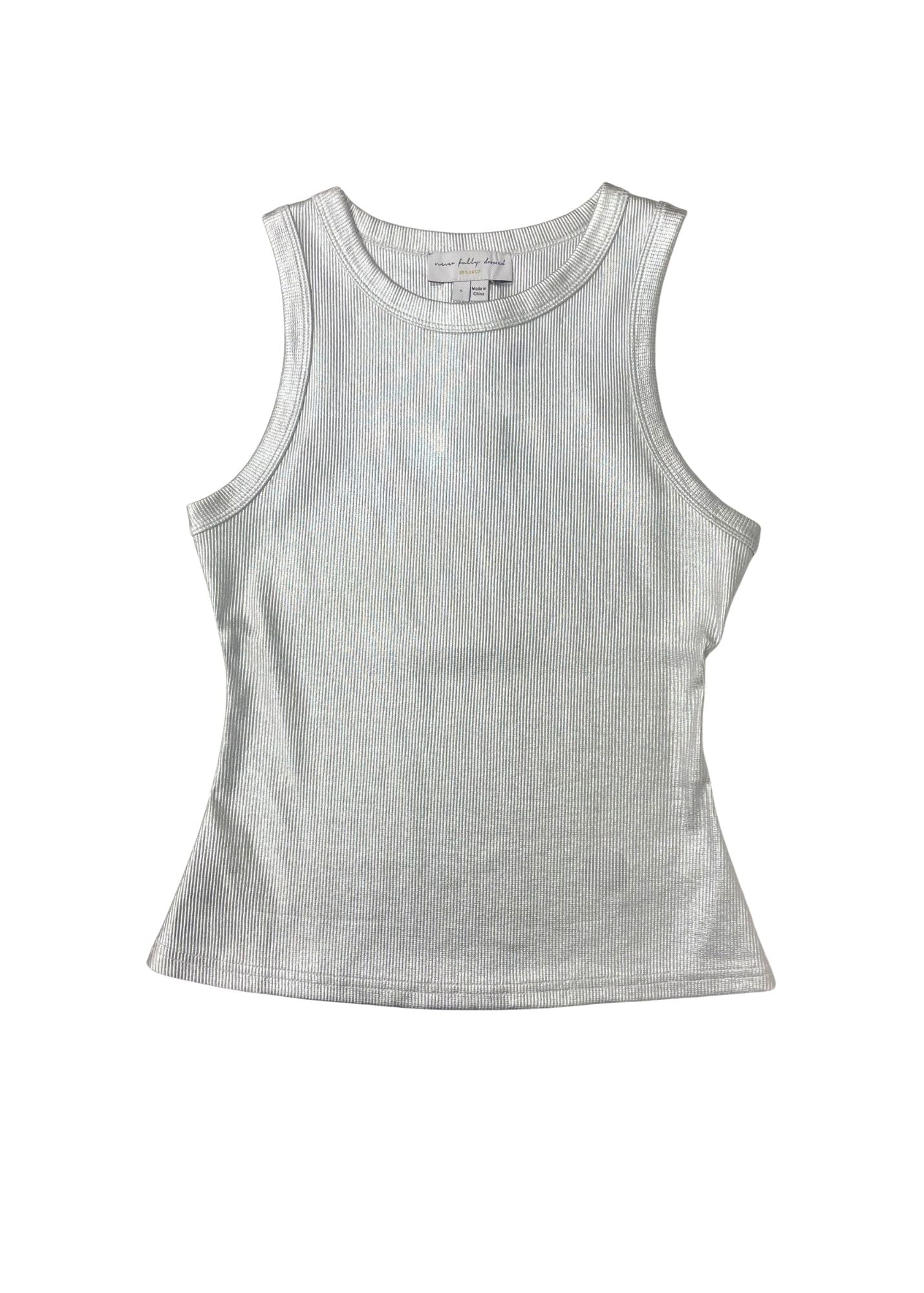 NEVER FULLY DRESSED TARA SILVER RIBBED TANK TOP