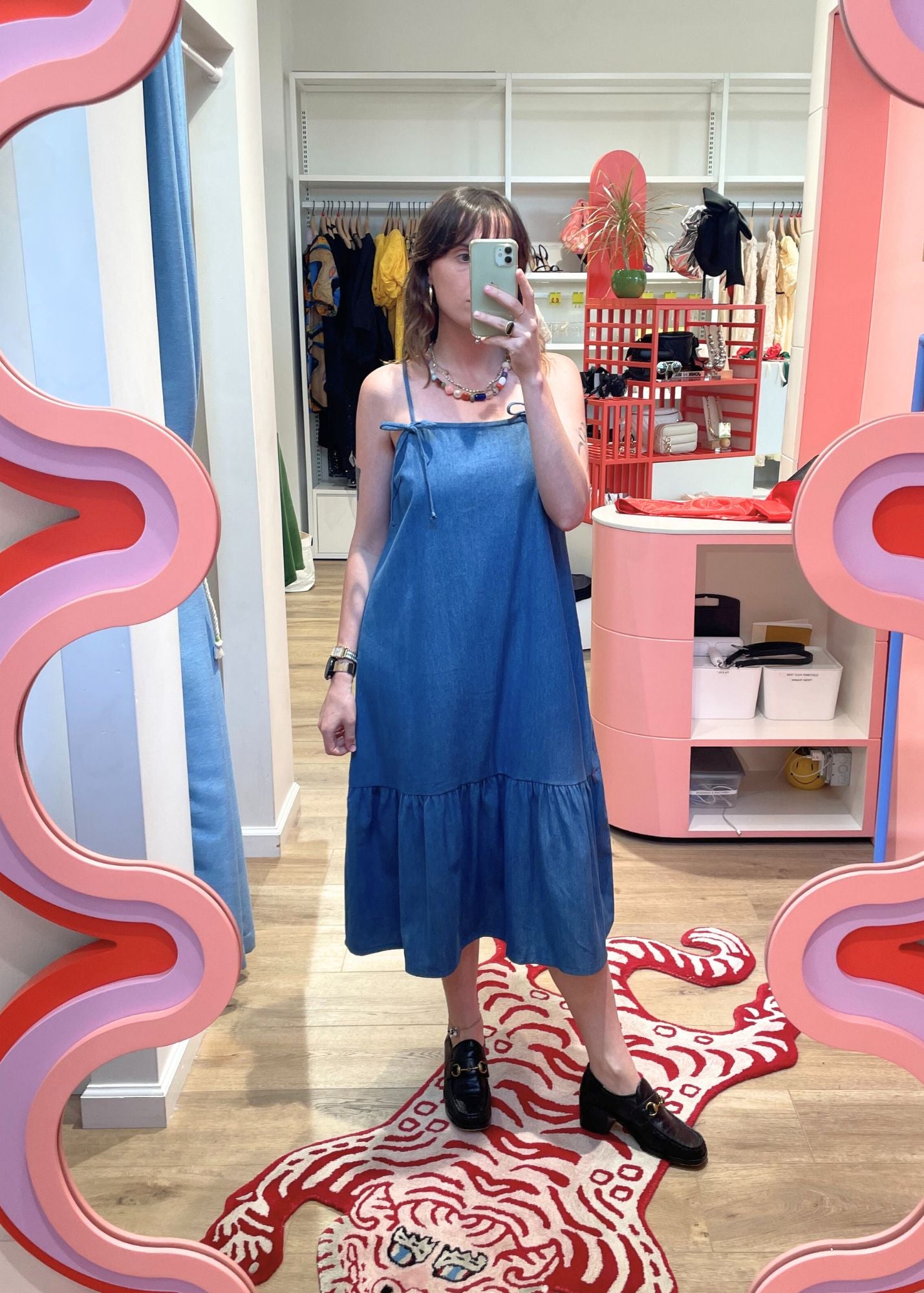 JESSI DENIM RUFFLE MIDI DRESS