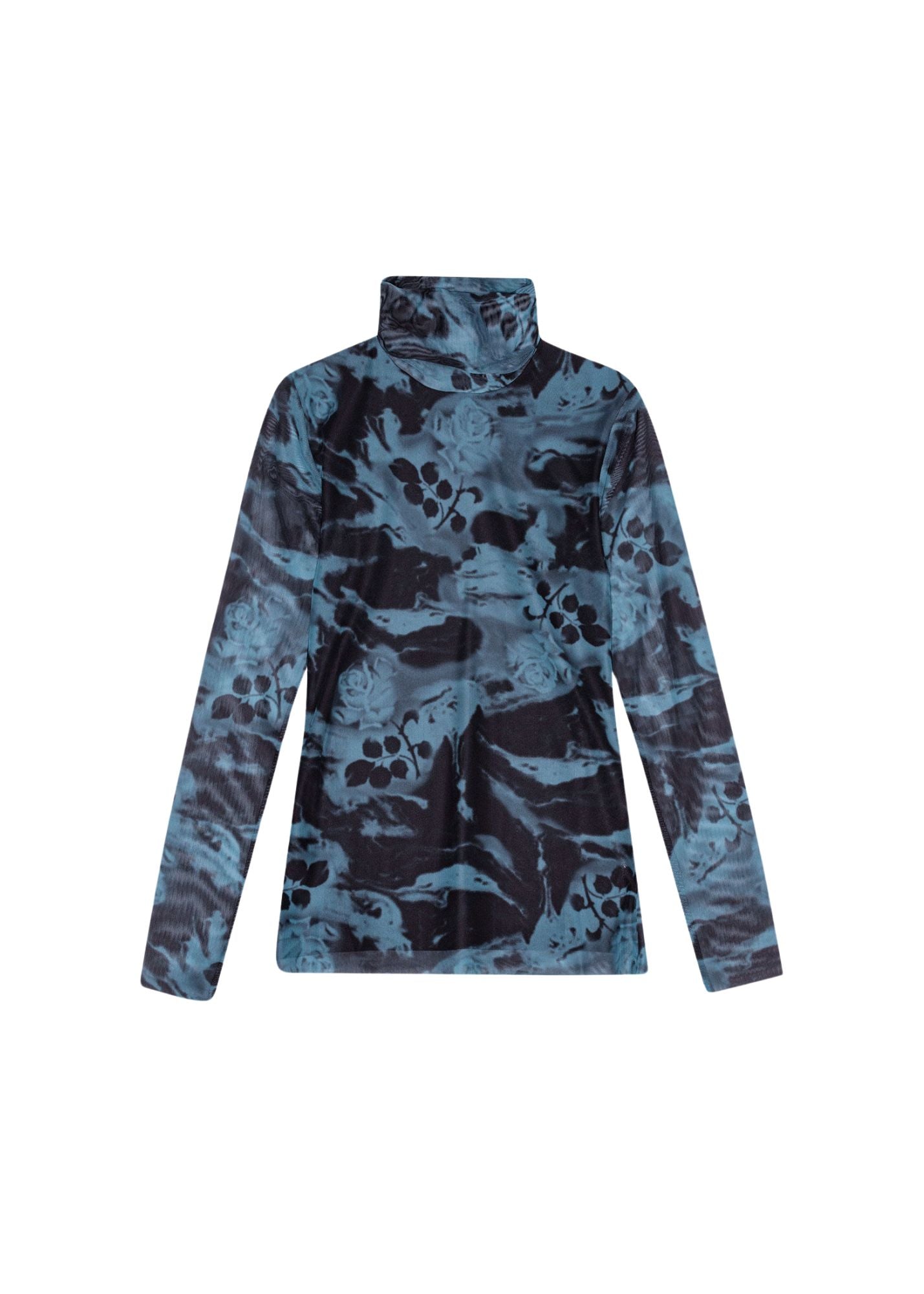 GANNI BLUE SHADOW PRINTED LONG SLEEVE ROLLNECK TOP