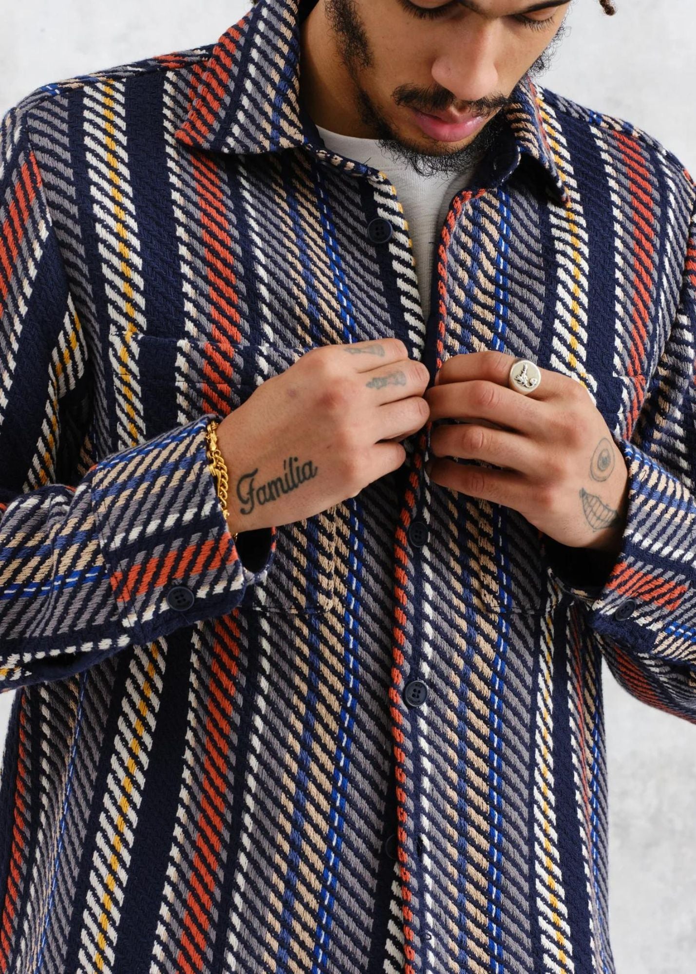 WAX LONDON WHITING VERTICAL STRIPE OVERSHIRT