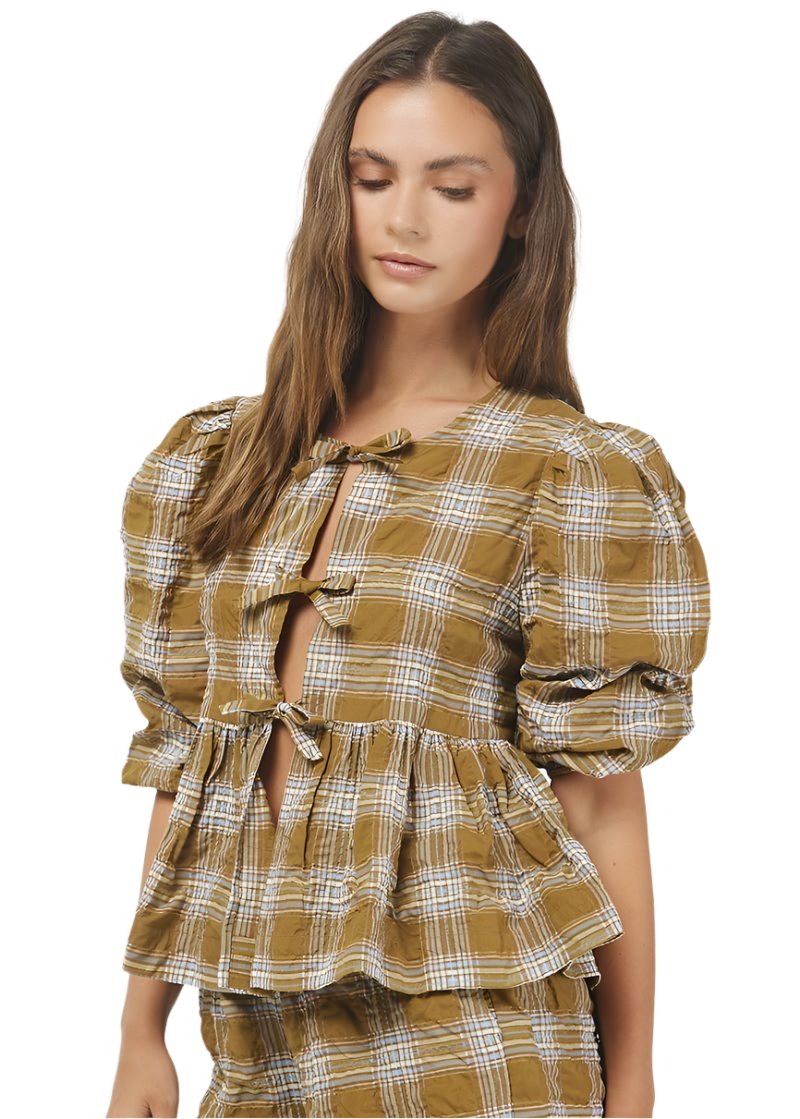 NEELY PLAID PUFF SLEEVE TOP