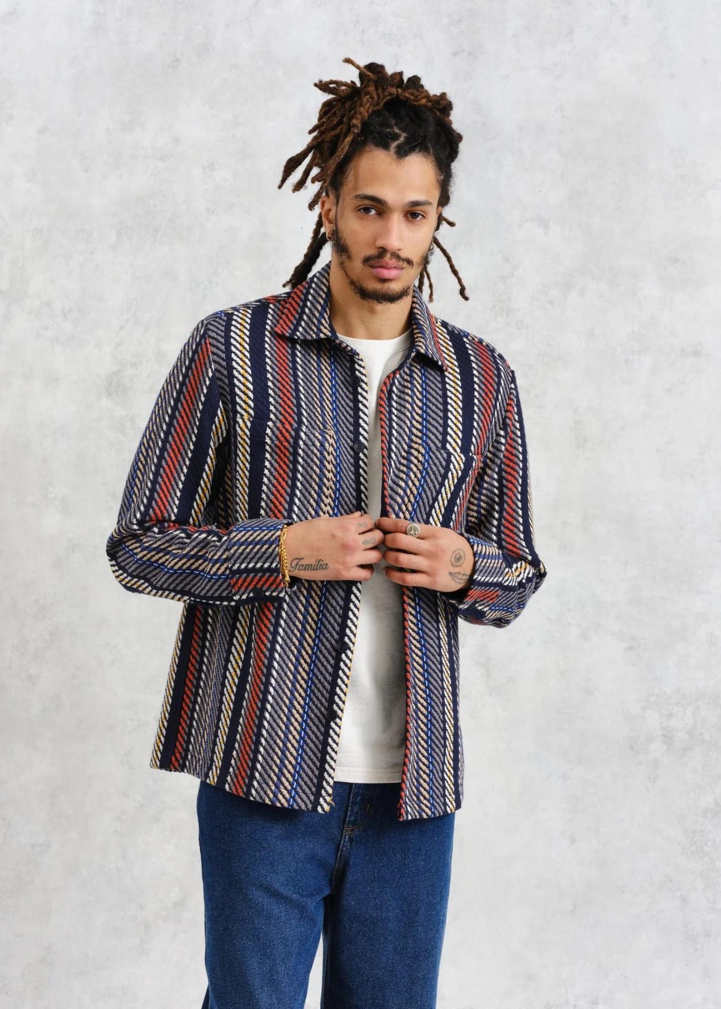 WAX LONDON WHITING VERTICAL STRIPE OVERSHIRT