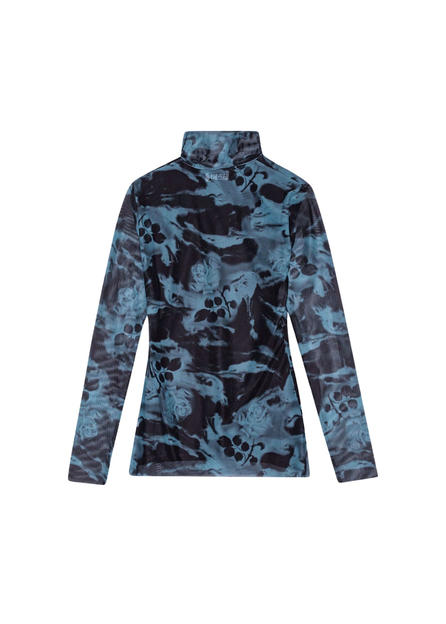 GANNI BLUE SHADOW PRINTED LONG SLEEVE ROLLNECK TOP