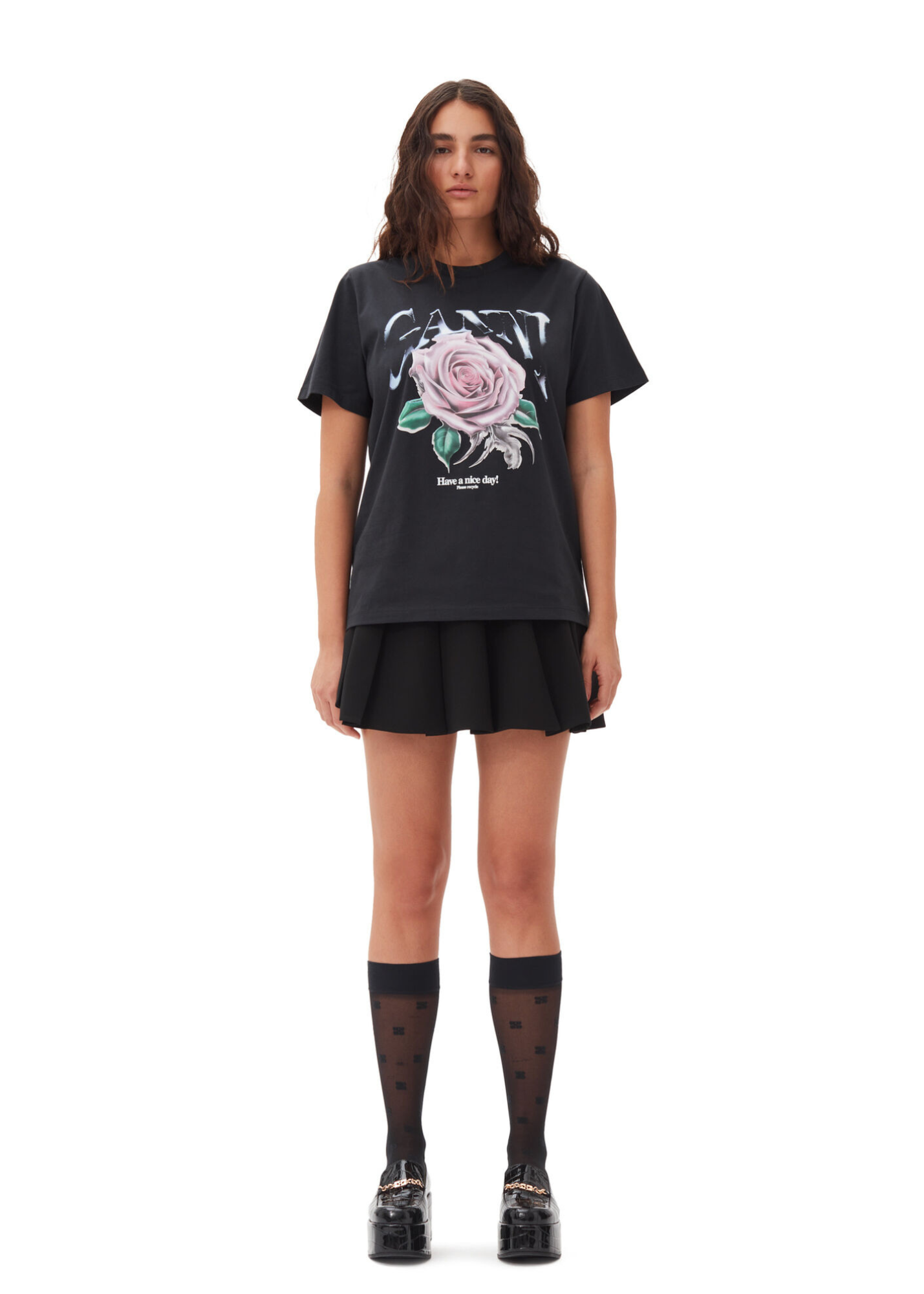 GANNI BASIC JERSEY ROSE RELAXED T-SHIRT