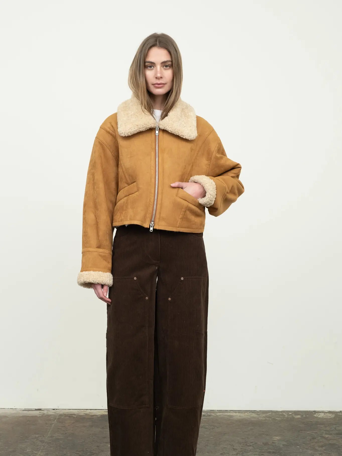 SHELLY FAUX FUR SHEARLING BOMBER JACKET