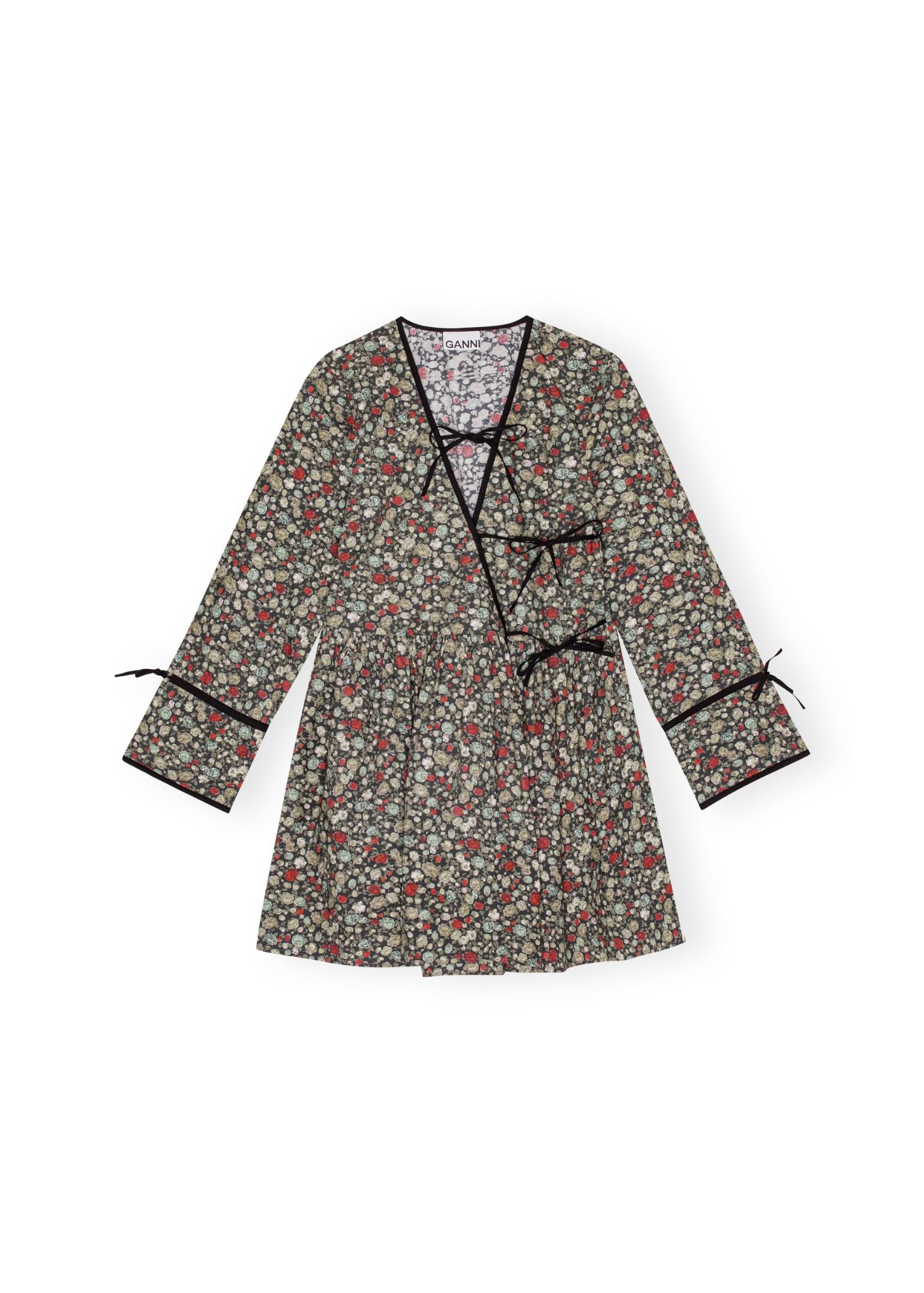 GANNI PRINTED COTTON MINI WRAP DRESS – Interwoven
