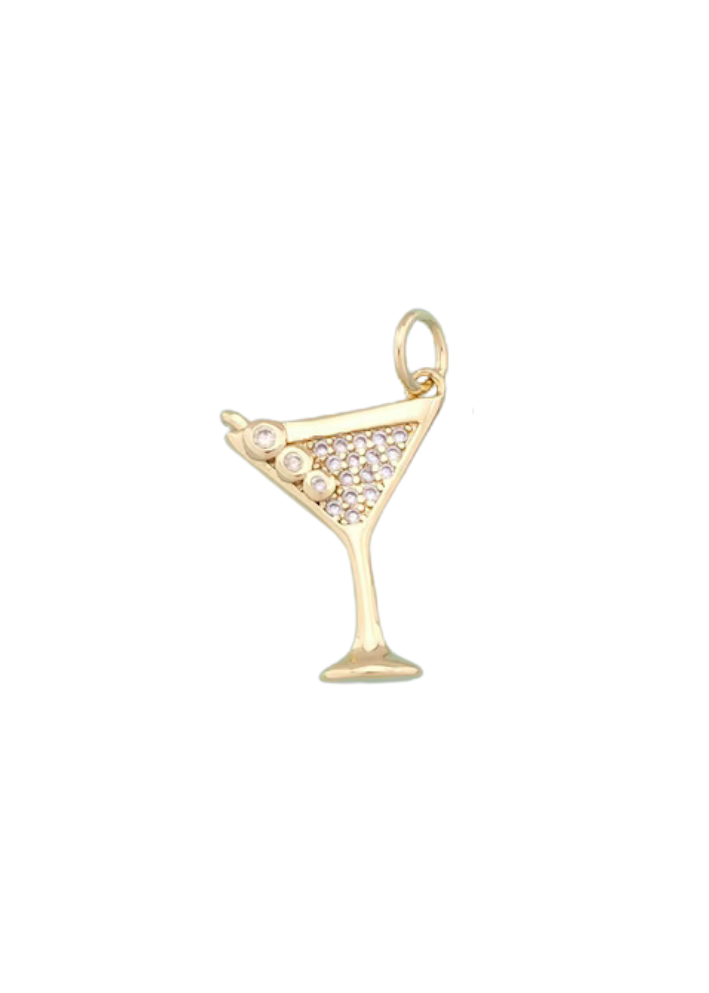 MARTINI GLASS CHARM WITH RHINESTONES AND GREEN OLIVES