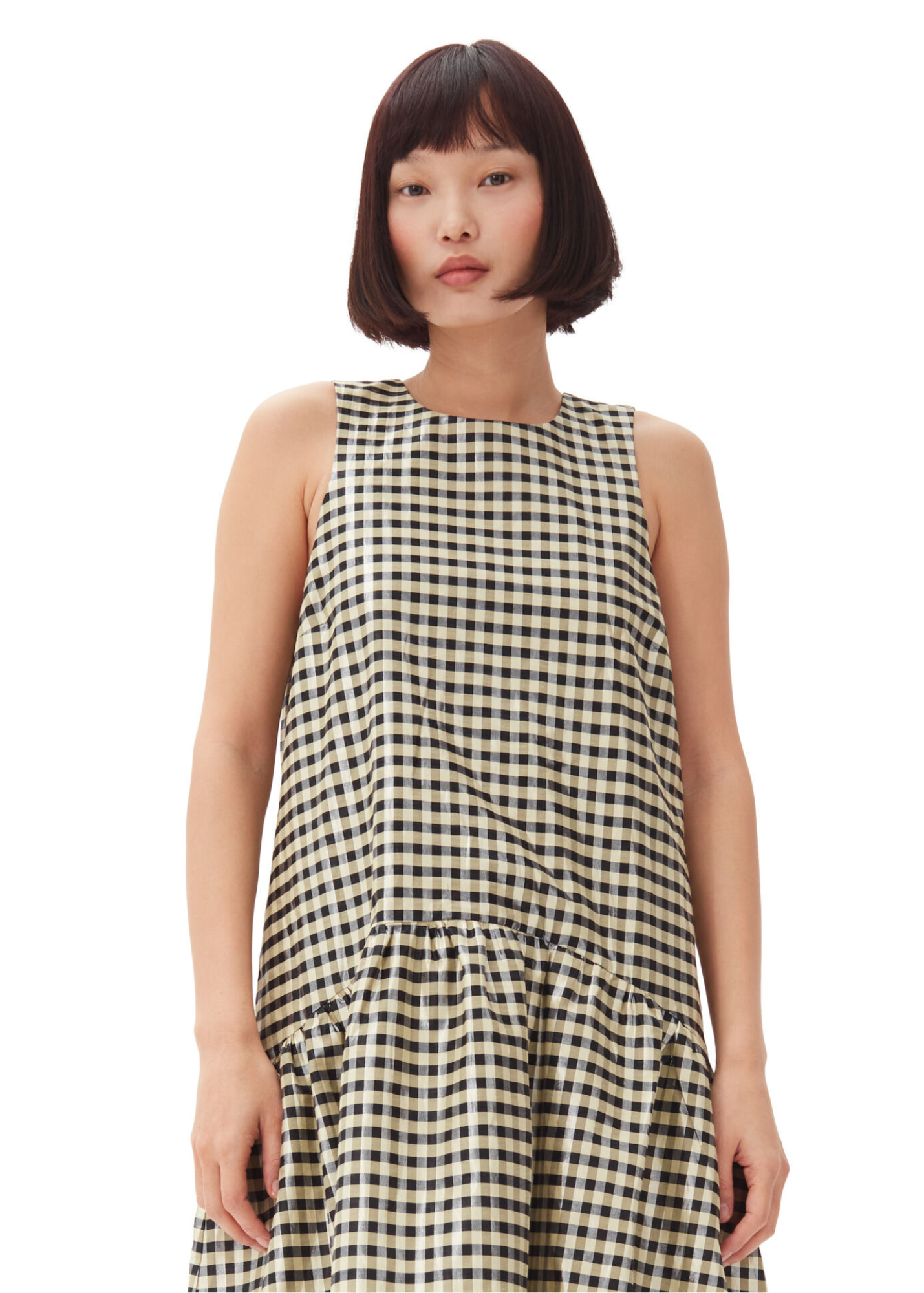 GANNI SHINY CHECK JACQUARD MIDI DRESS