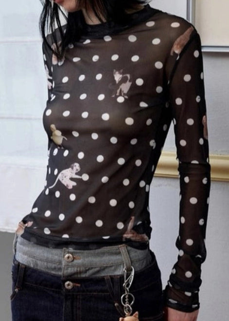 PET ME SHEER POLKA DOT BLOUSE