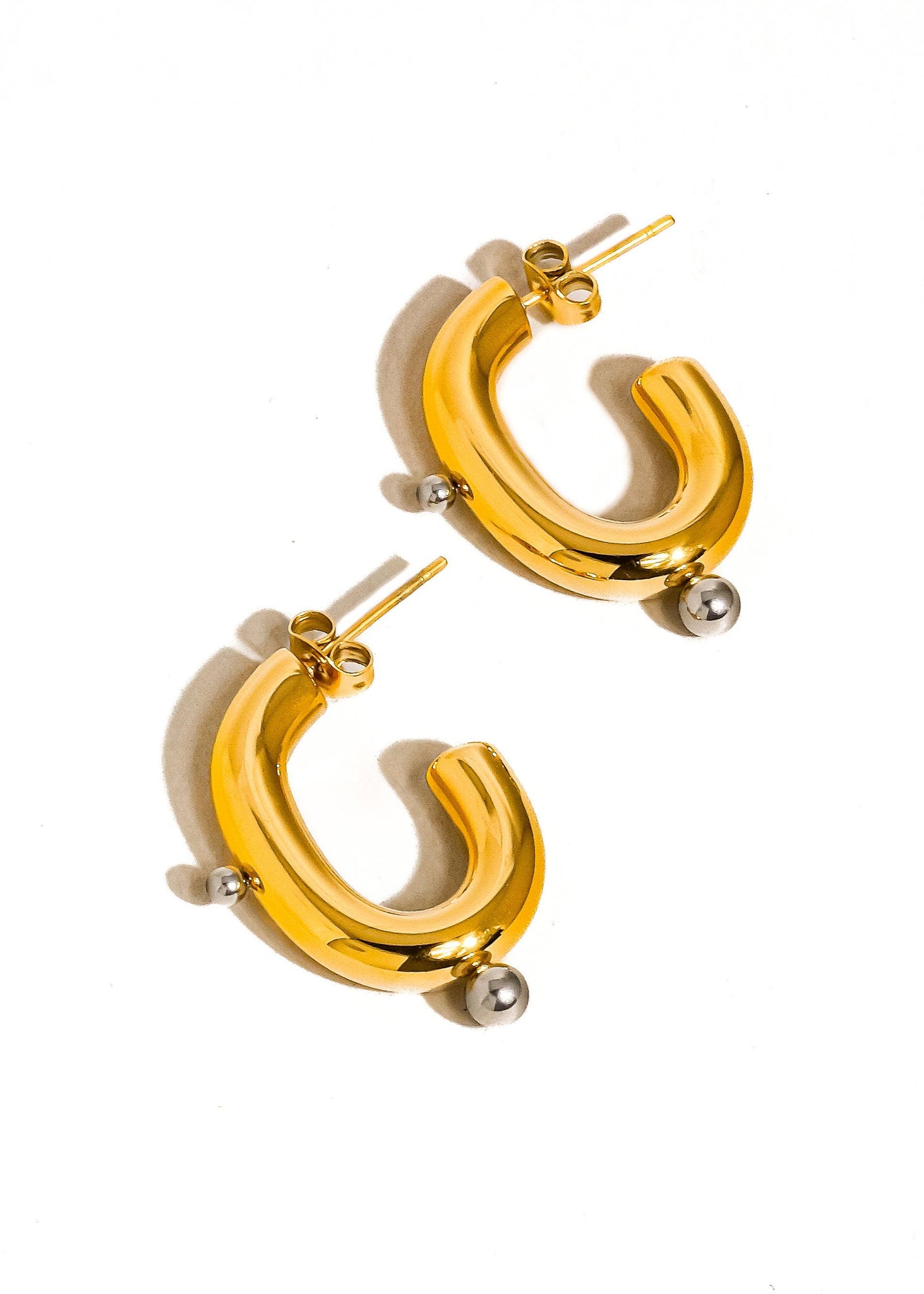 TWO TONE C-HOOP EARRINGS