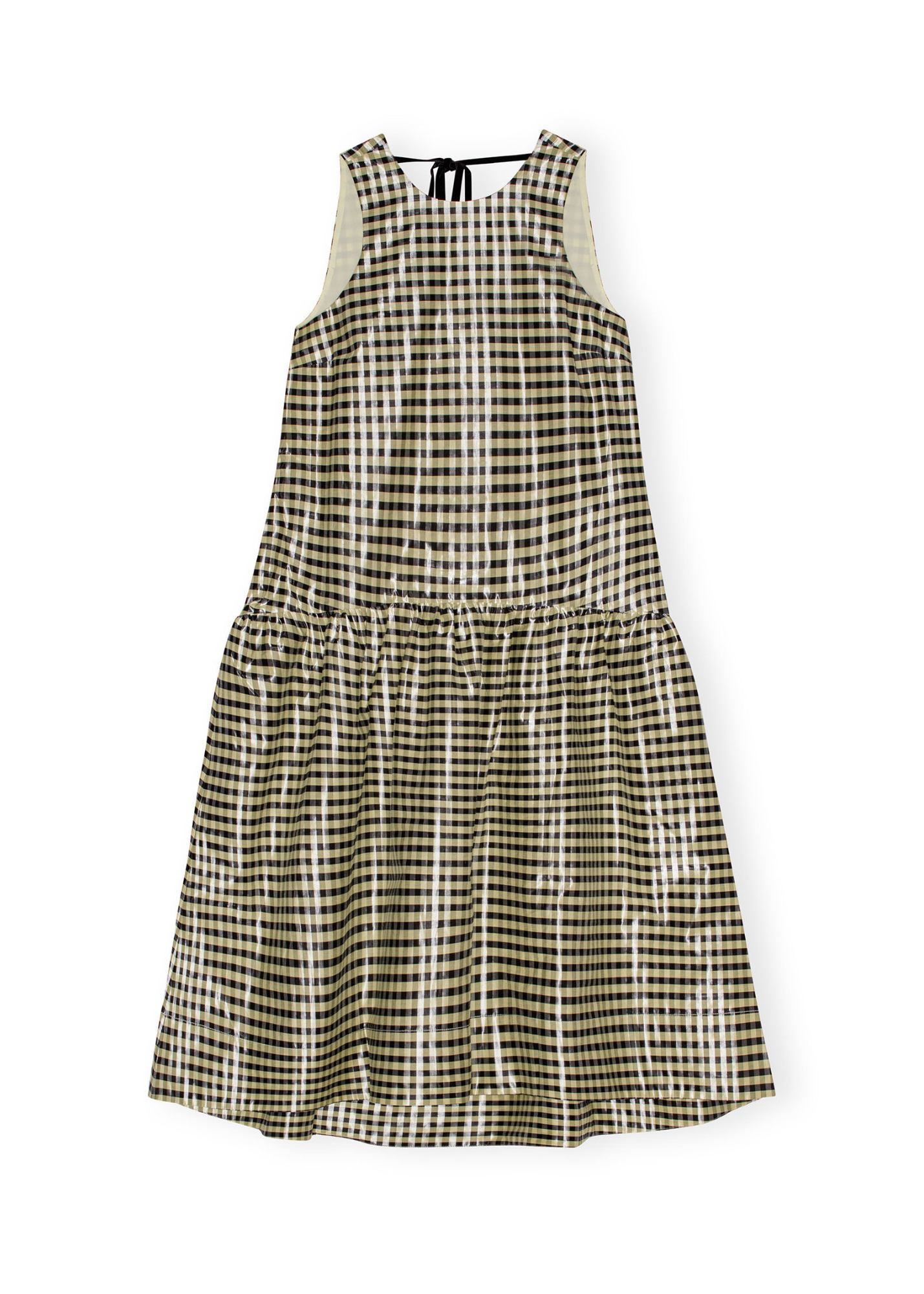 GANNI SHINY CHECK JACQUARD MIDI DRESS