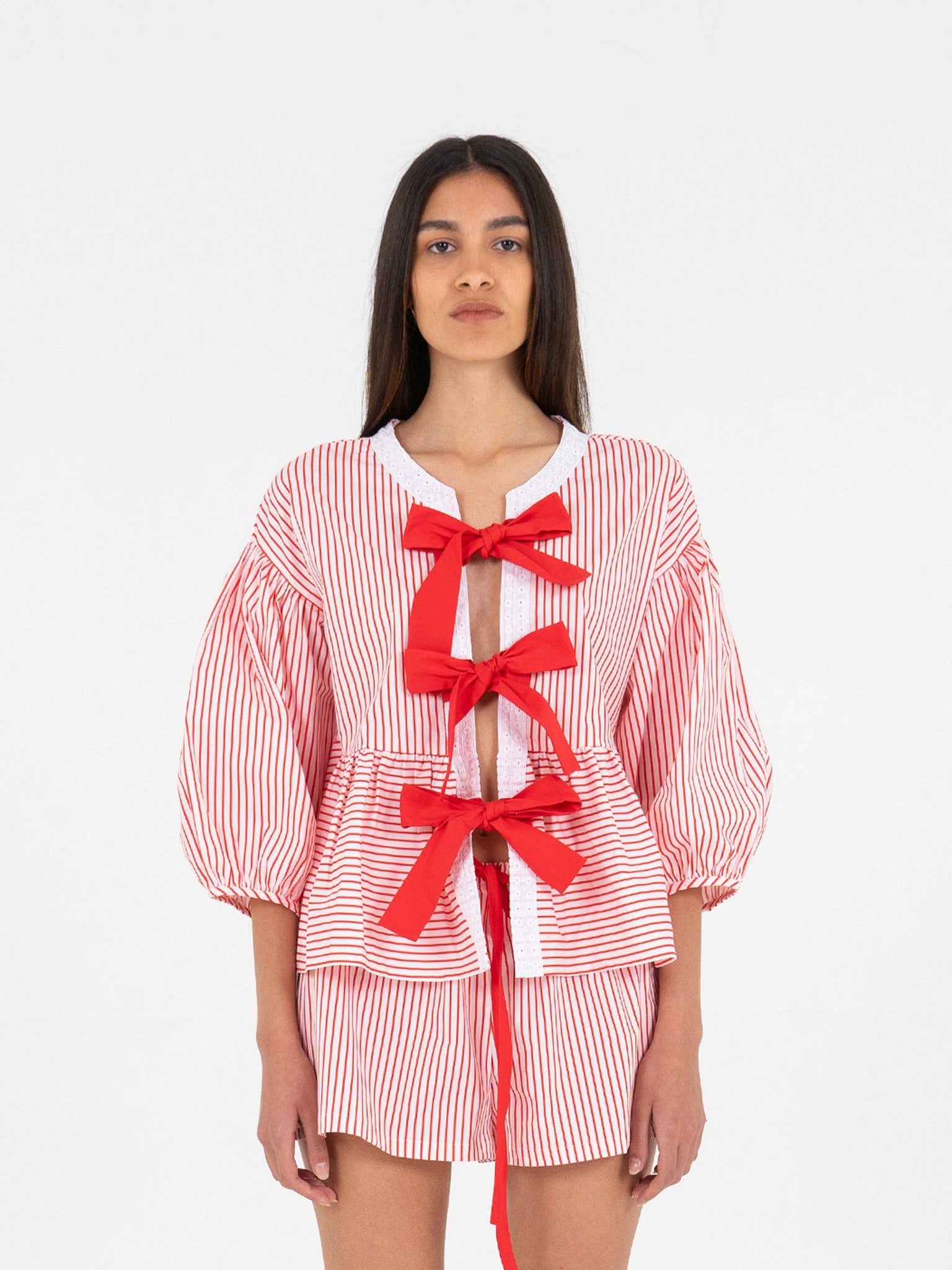 SPRITZ STRIPE BOW-FRONT TOP