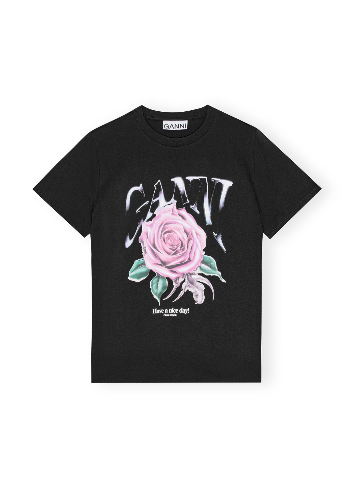 GANNI BASIC JERSEY ROSE RELAXED T-SHIRT