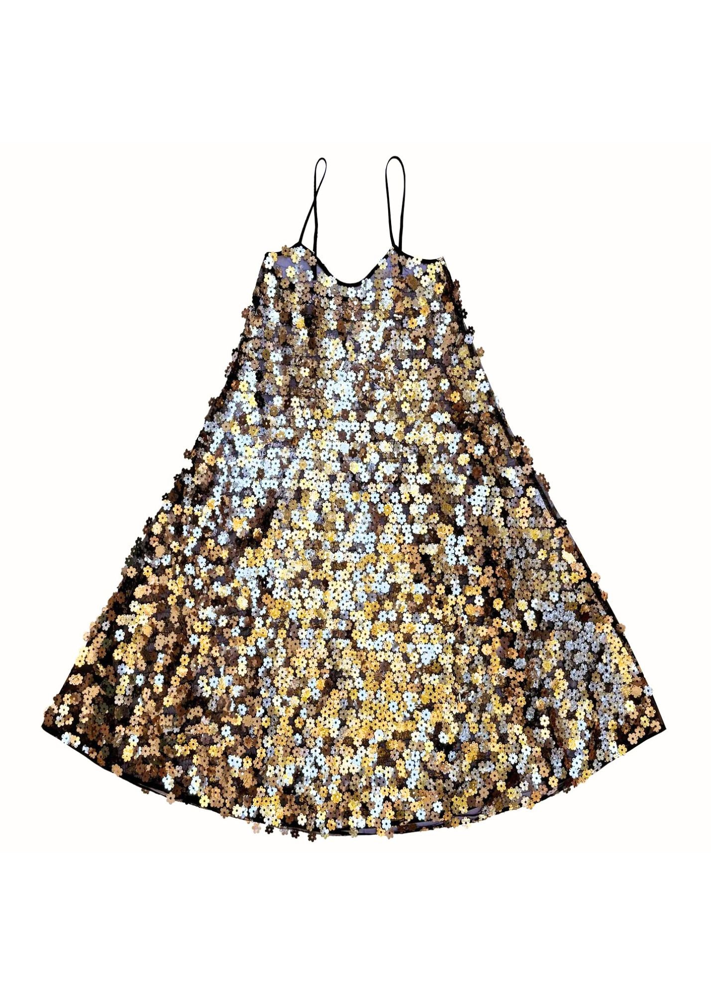 ALI GOLDEN FULL HEM FLOWER SEQUINS DRESS