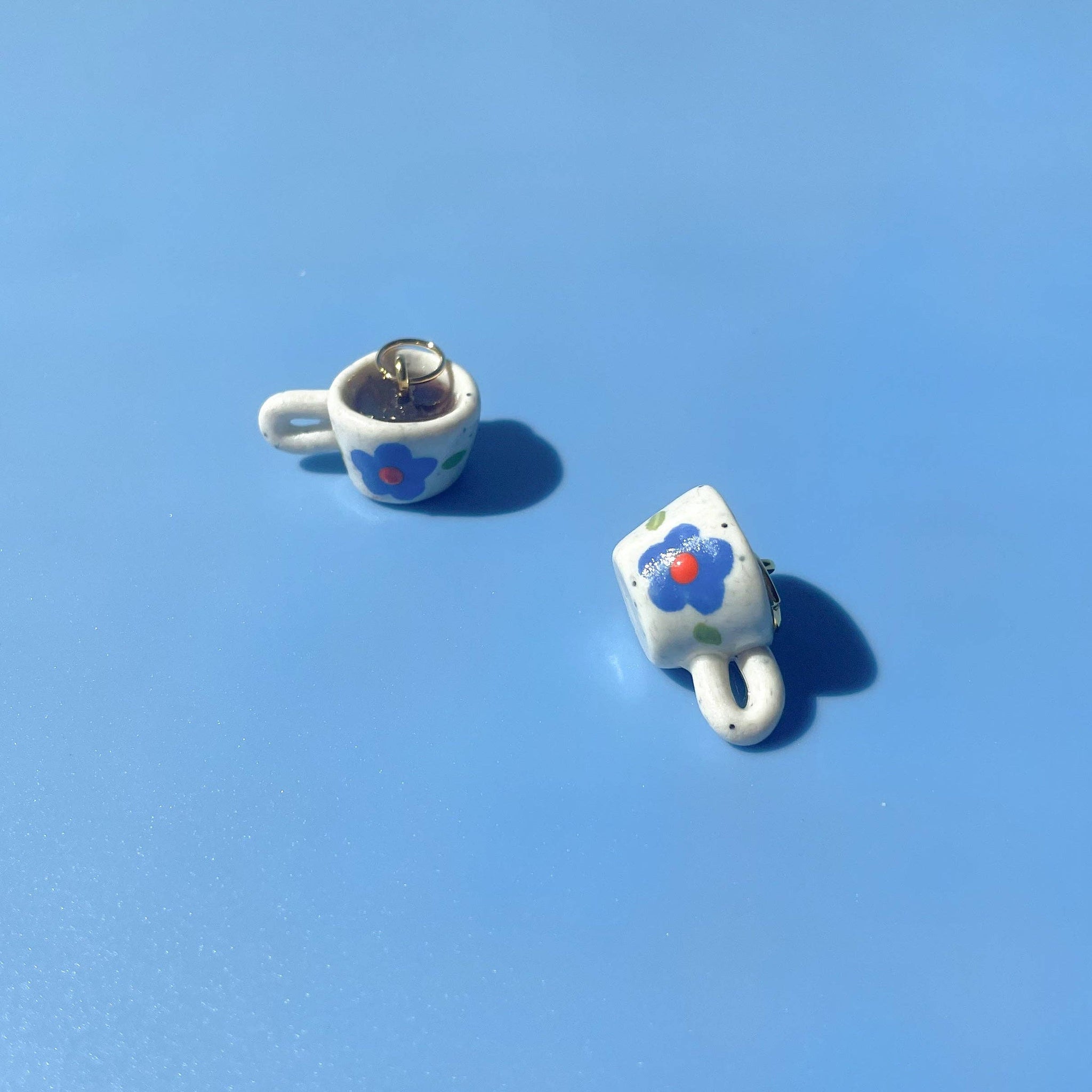 BLUE FLORAL MINI MUG CLAY CHARM