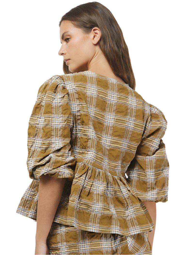 NEELY PLAID PUFF SLEEVE TOP