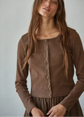 MOCHA RIBBED CARDIGAN