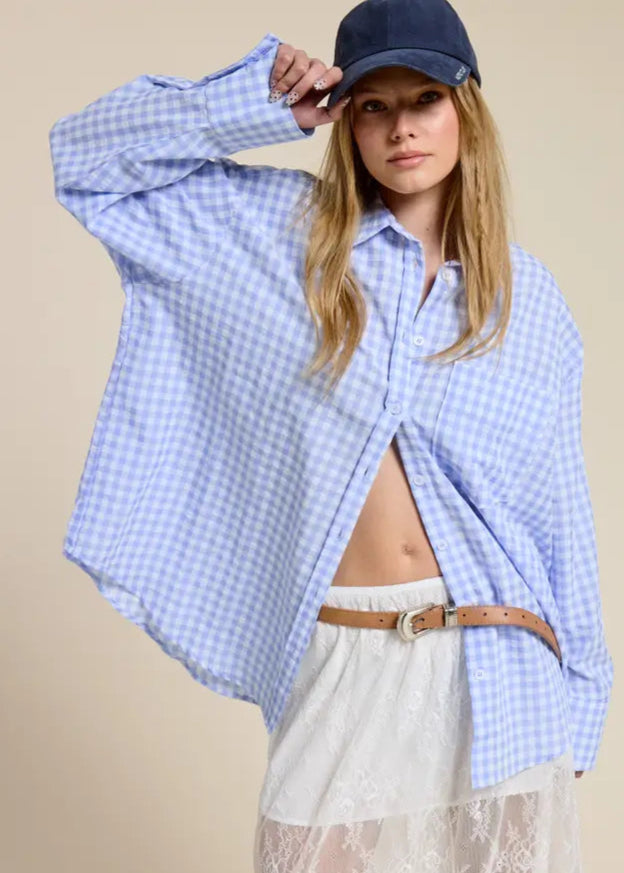 MEADOW GINGHAM BUTTON DOWN BLOUSE